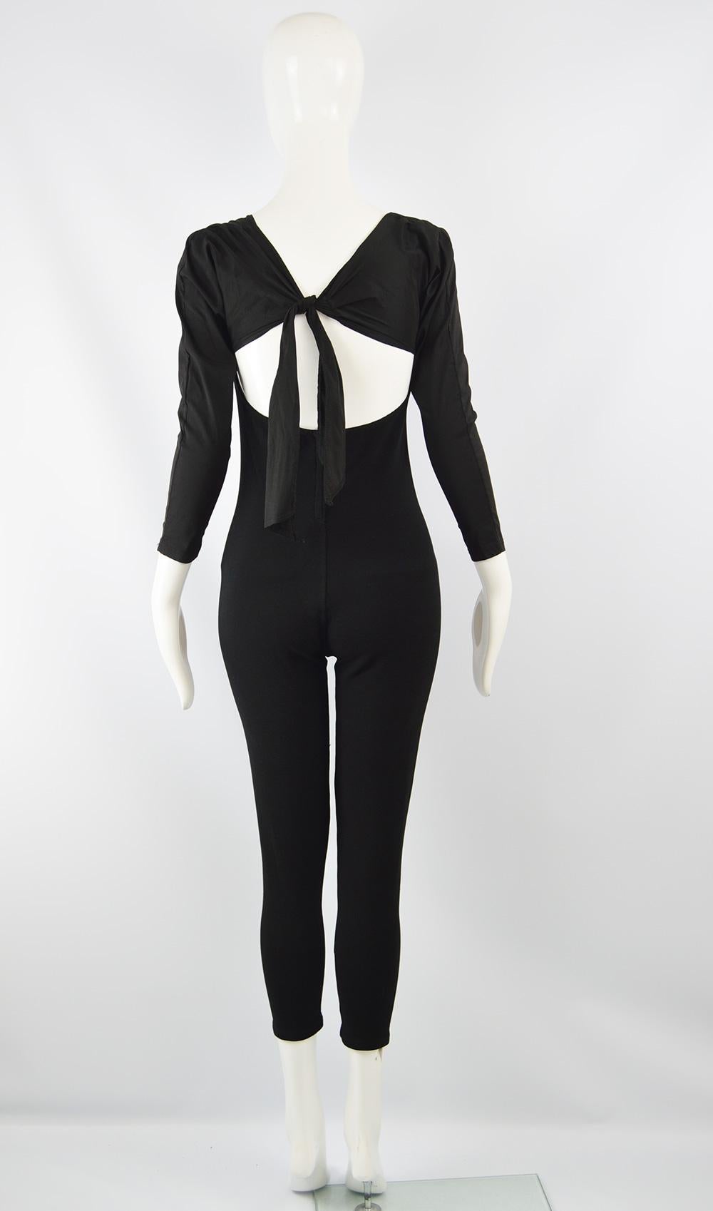 Andrea Templer Paris Black Bodycon Jersey & Taffeta Jumpsuit w/ Structured Bust 2