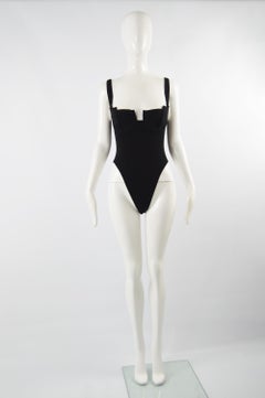 Andrea Templer Paris Sculptural Bust Vintage Black Ribbed Bodysuit, 1990s