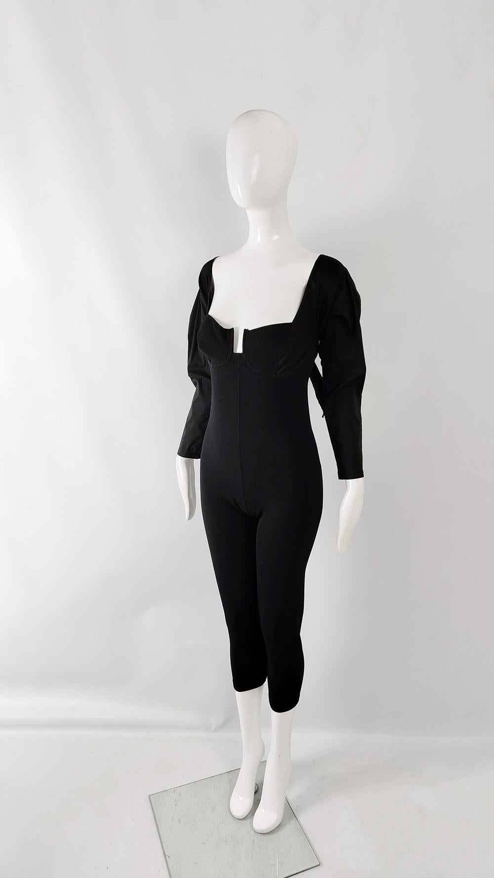 Andrea Templer Paris Sexy Vintage Structured Bust Bodycon & Taffeta Catsuit In Excellent Condition For Sale In Doncaster, South Yorkshire