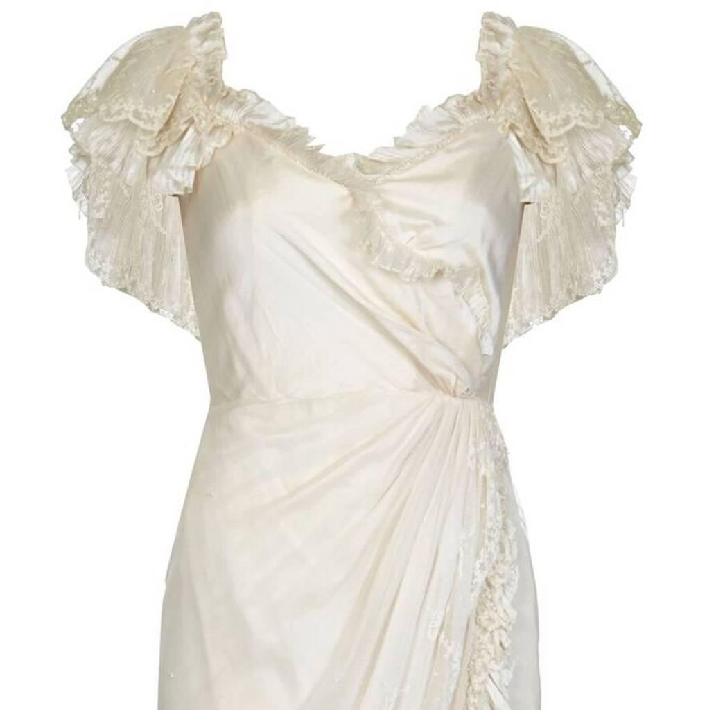 Andrea Wilkin Fantasie-Brautkleid aus elfenbeinfarbener Seide im edwardianischen Stil, 1970er Jahre Damen im Angebot