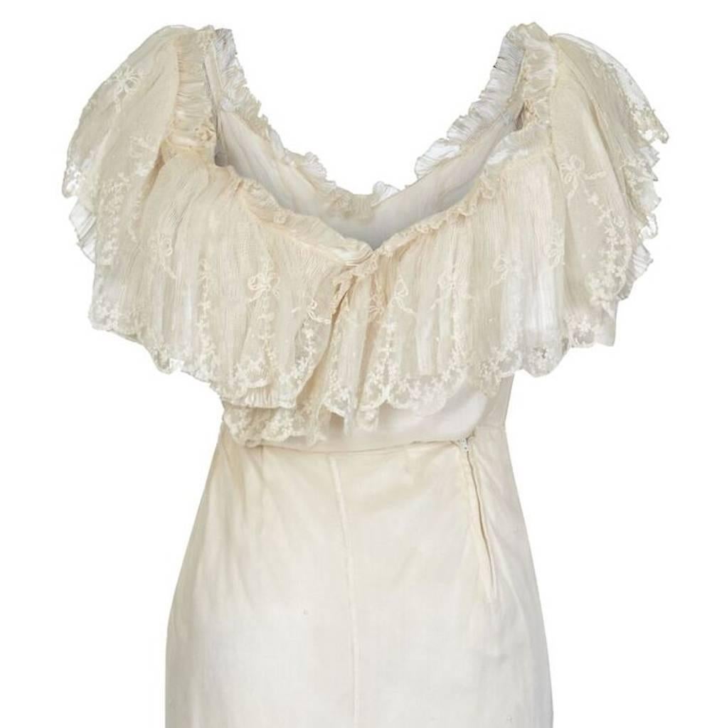 Beige Andrea Wilkin 1970s Silk Ivory Fantasy Bridal Dress in Edwardian Style For Sale