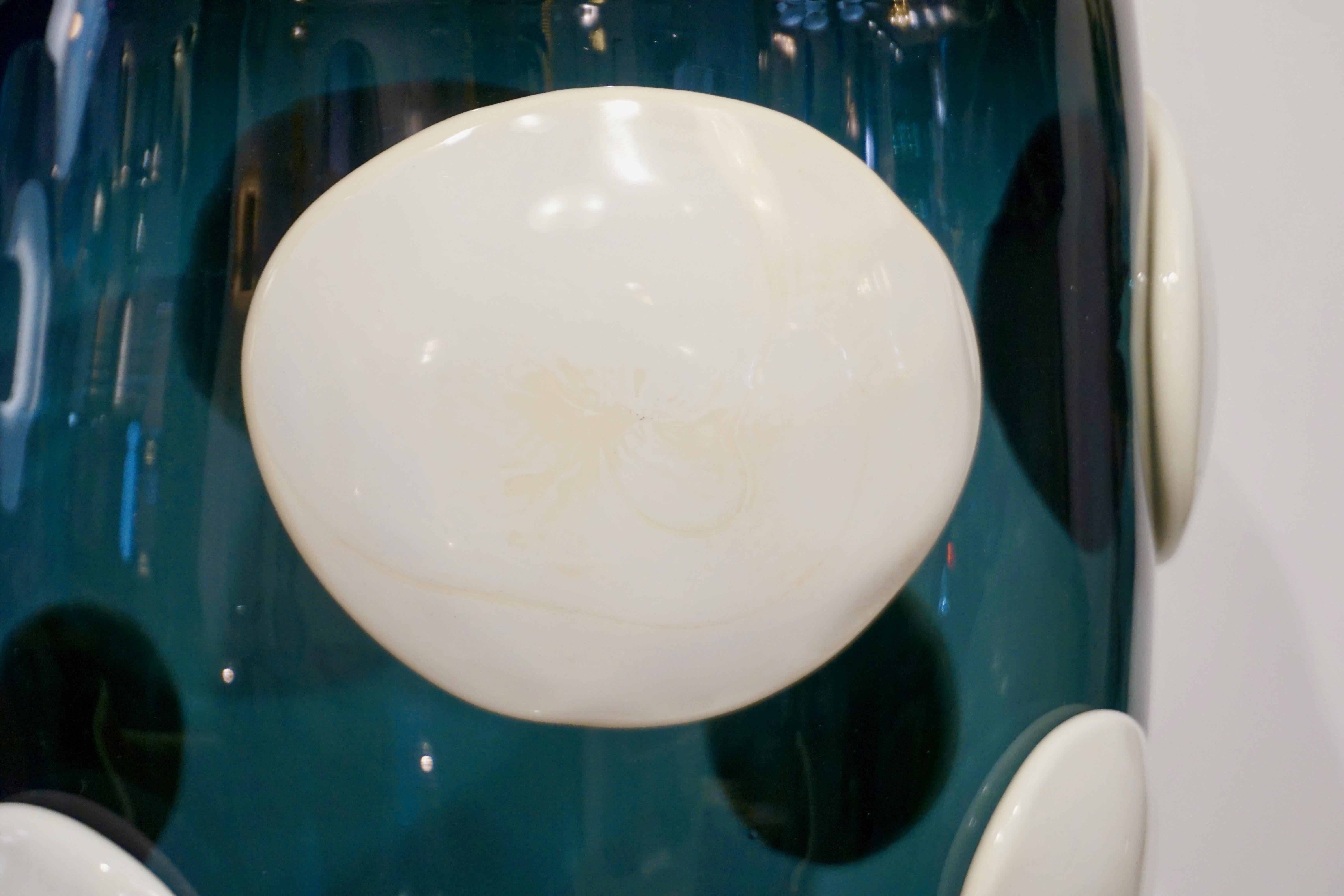 Organic Modern Andrea Zilio Monumental Avio Blue Murano Glass Modern Vase with White Polka Dots