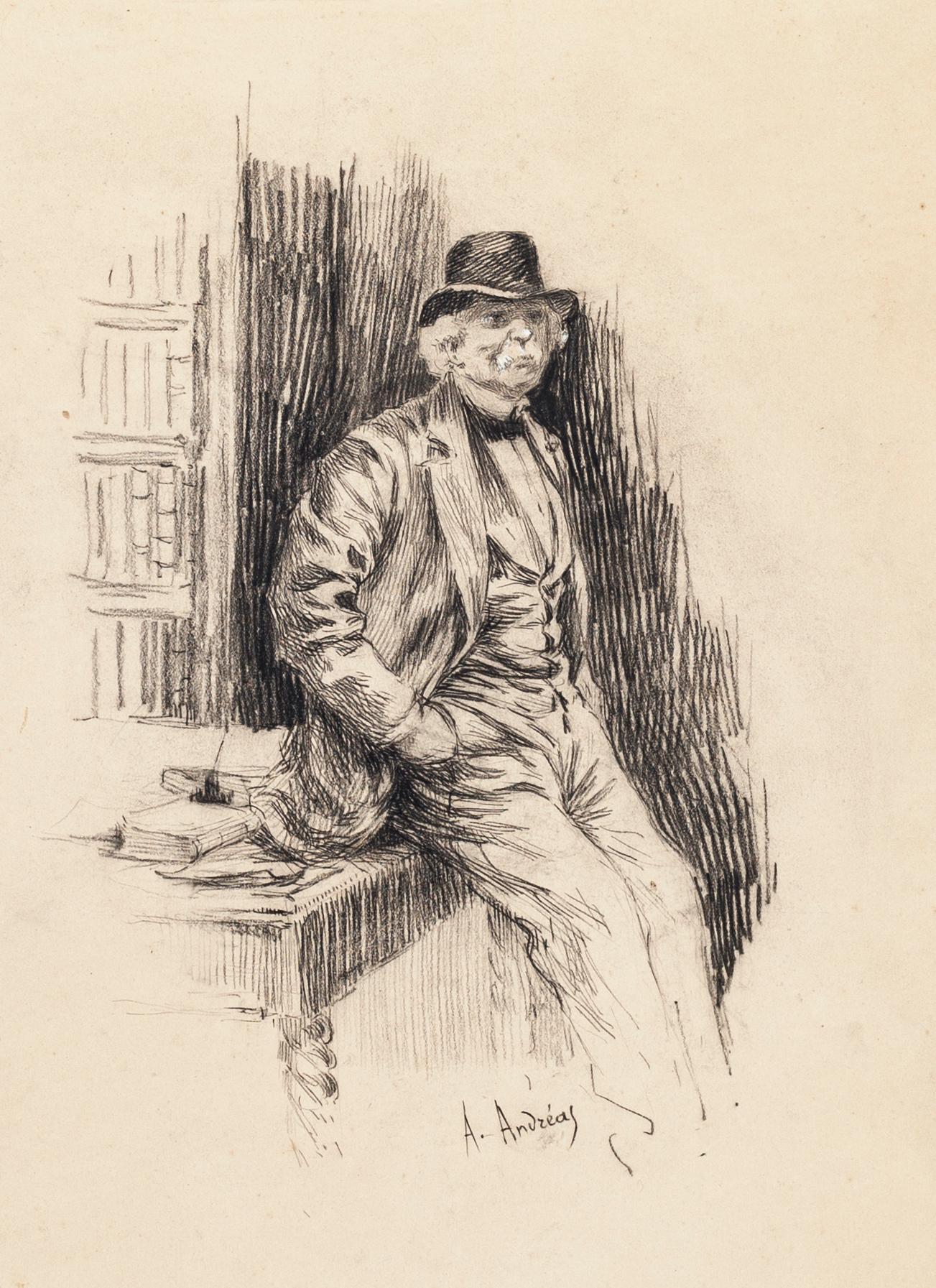 Retrato de caballero - Litografía original de A. Achenbach - Finales del siglo XIX