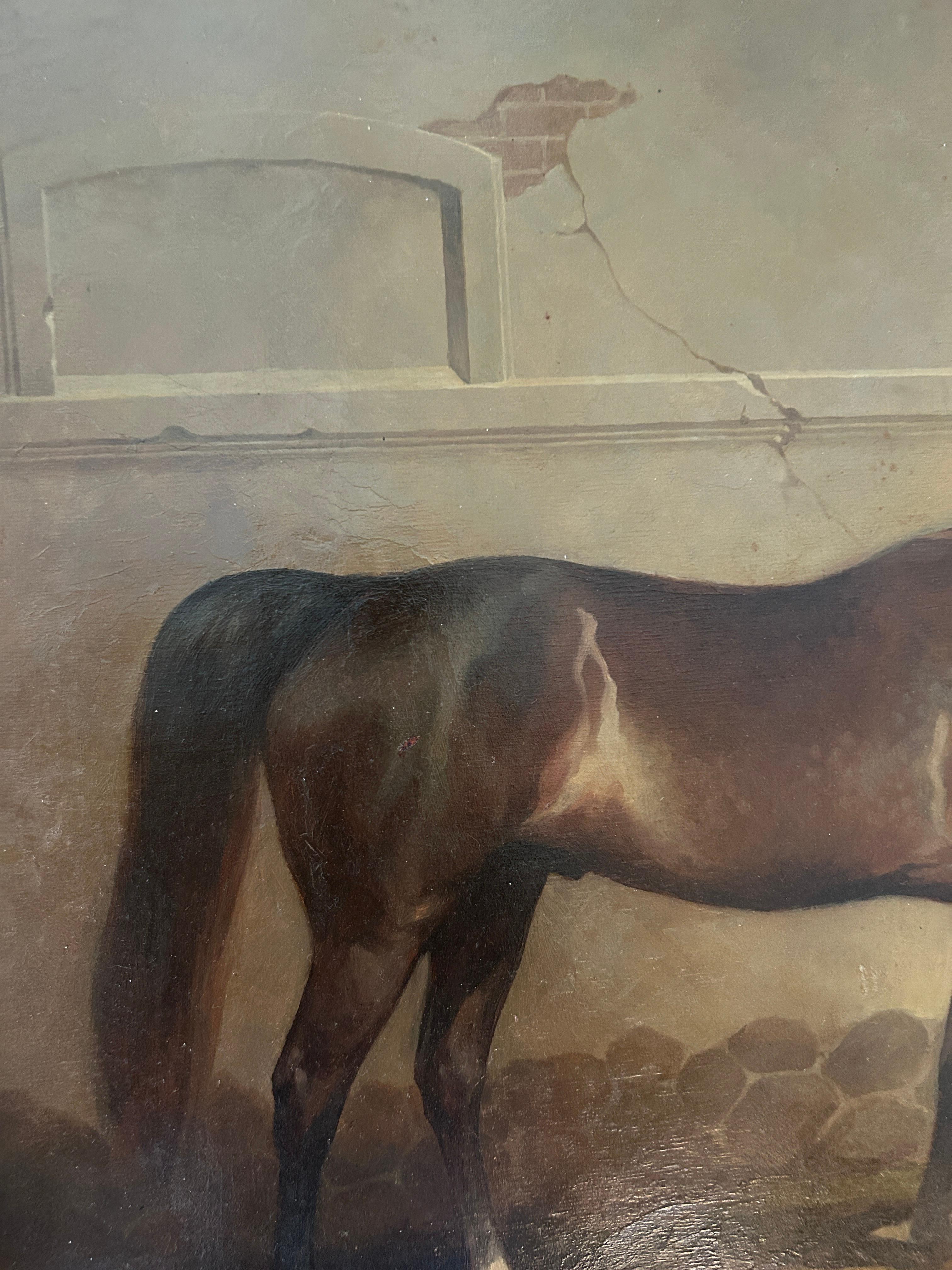Andreas Bortowski 'Horse in Stable' Equestrian Oil Painting 1