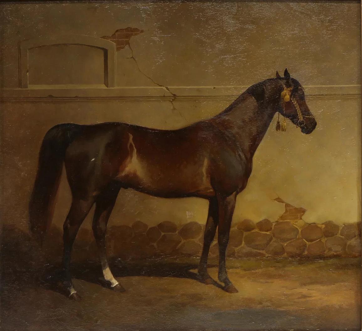 Andreas Bortowski 'Horse in Stable' Equestrian Oil Painting 4