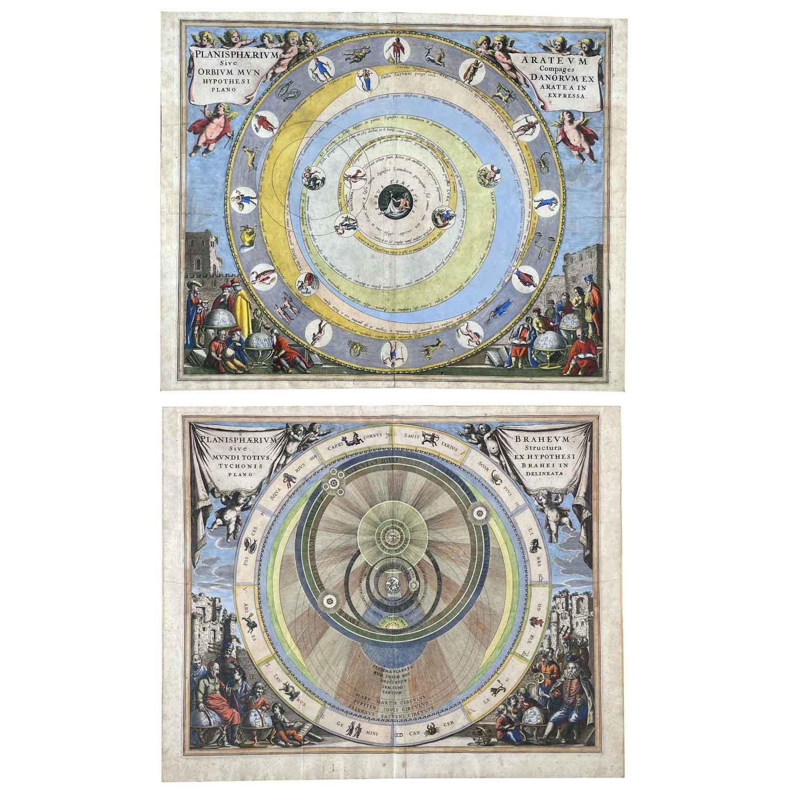 Coppia di Mappe Celesti  XVIII Secolo da Harmonia Macrocosmica Set di Due - Print Scuola olandese di Andreas Cellarius