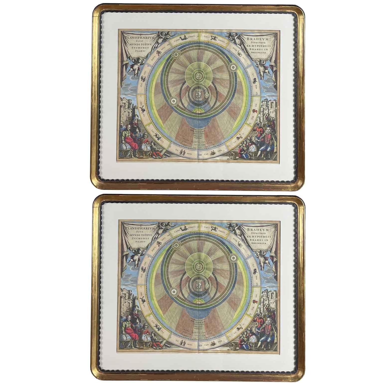 Coppia di Mappe Celesti  XVIII Secolo da Harmonia Macrocosmica Set di Due