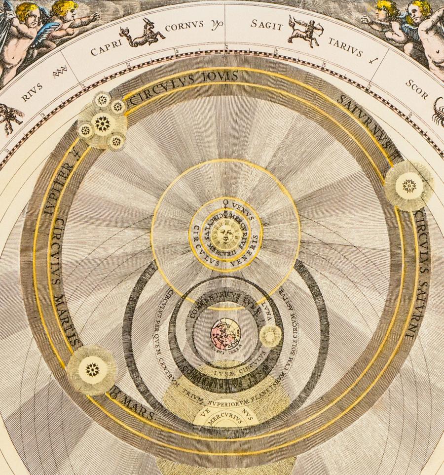 Planisphaerivm Brahevm, Sive Structura Mvndi Totivs – Print von Andreas Cellarius