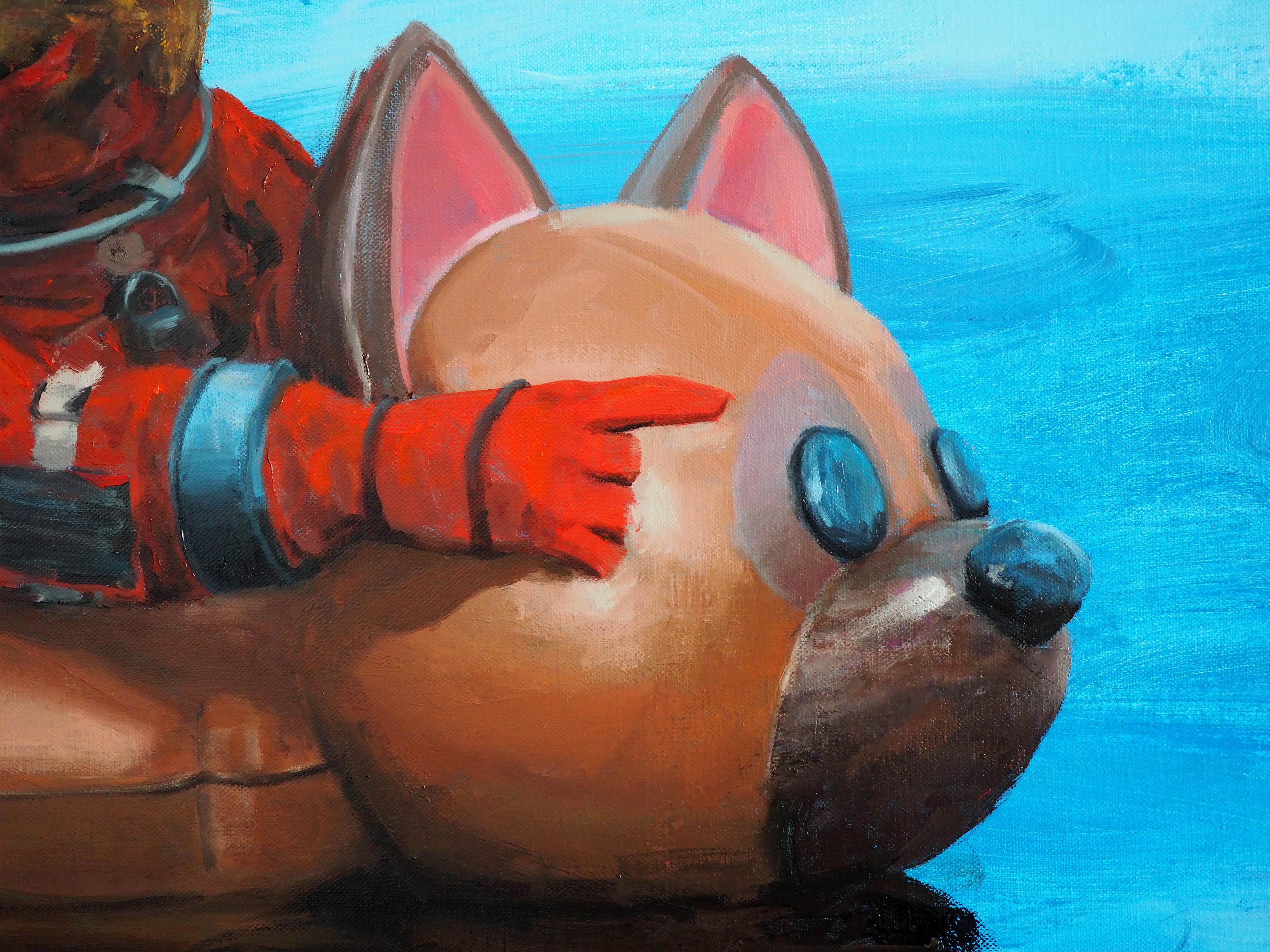 „Search“ von Andreas Claussen, Surreales Astronaut-Gemälde im Angebot 2