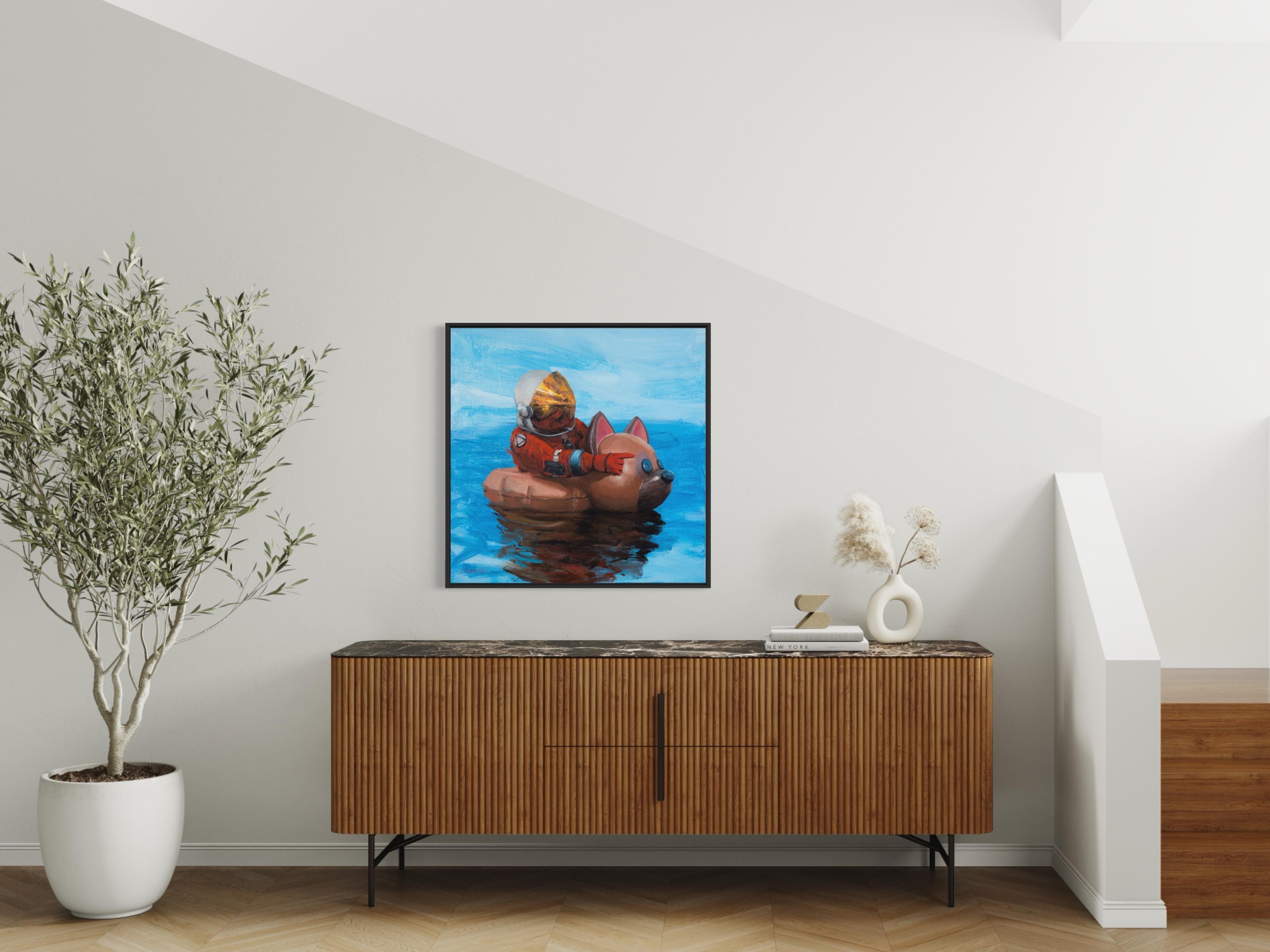 „Search“ von Andreas Claussen, Surreales Astronaut-Gemälde im Angebot 5