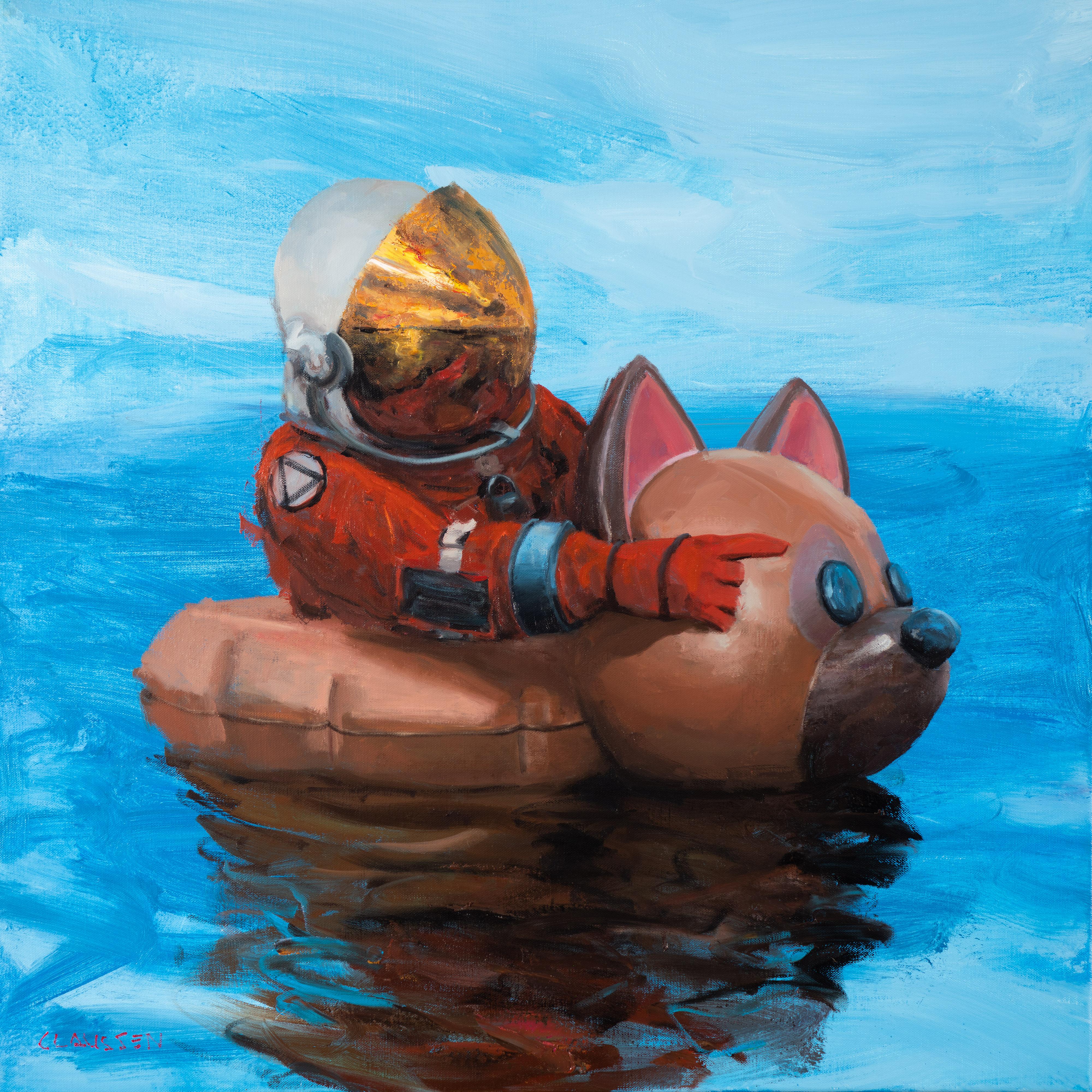 "Búsqueda" de Andreas Claussen, pintura surrealista de un astronauta
