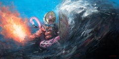 "Mantente firme incluso cuando no lo estés", pintura surrealista de un astronauta