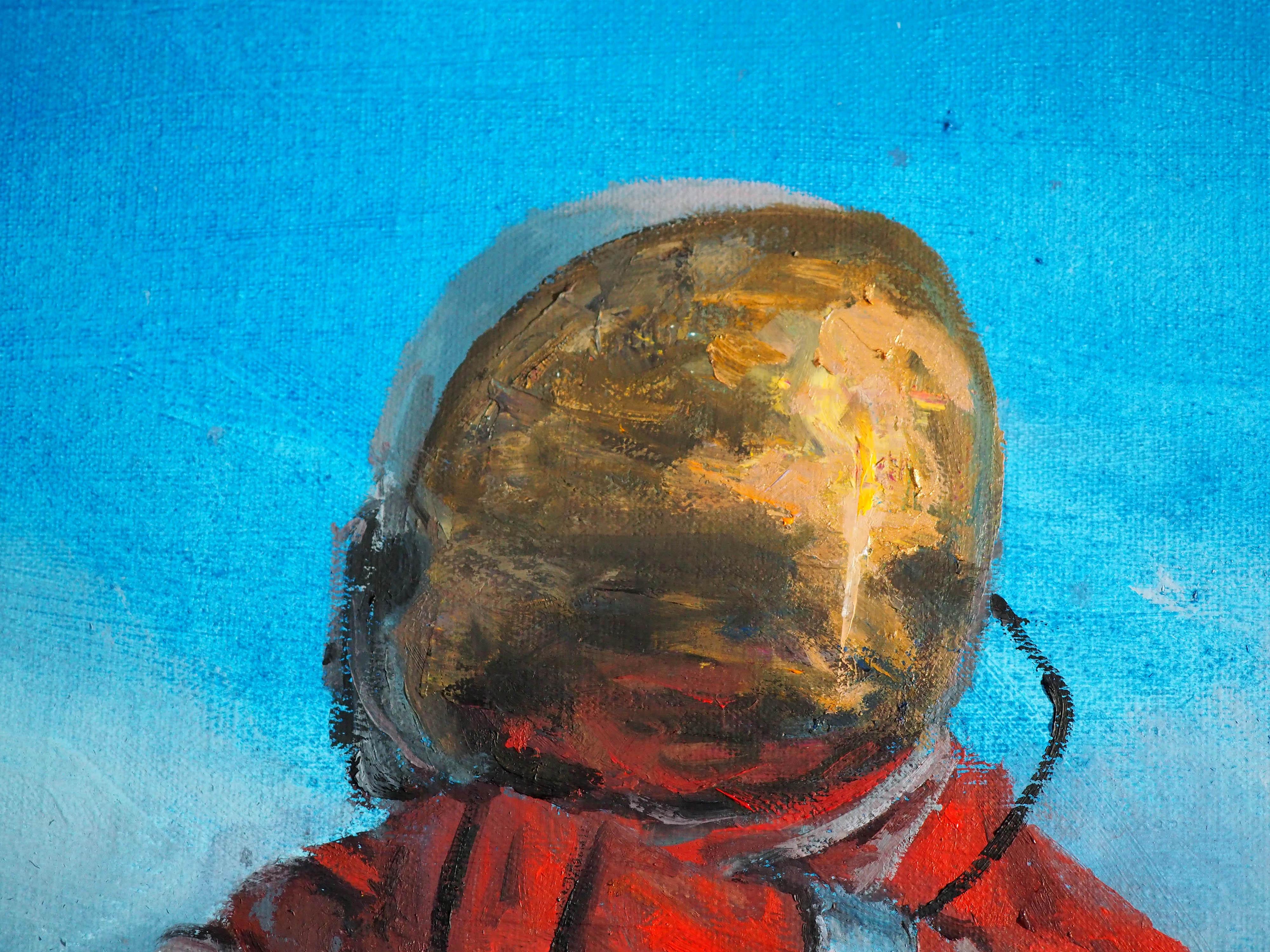 „Stop“ von Andreas Claussen, Surreales Astronaut-Gemälde im Angebot 4