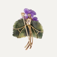 Andreas Daub Amethyst Jade Diamond Gold Violet Brooch