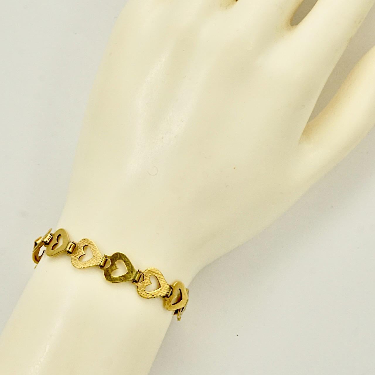 Andreas Daub Gold Plated Open Heart Textured and Shiny Link Bracelet For Sale 1
