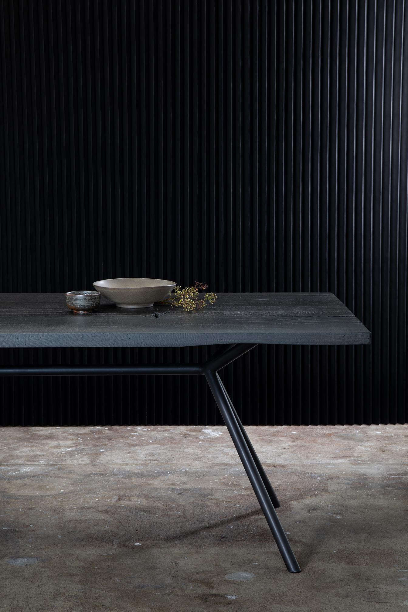 Blackened ANDREAS Dining Table with Live Wood Top For Sale