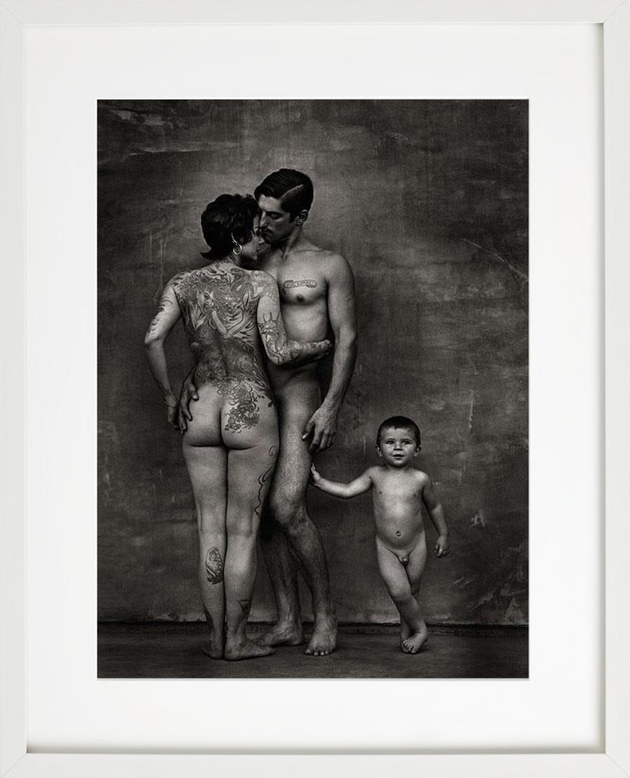 'DD, Tony & Rocco, LA' - tattooed Family portrait, fine art photography, 1996 - Black Black and White Photograph by Andreas H. Bitesnich