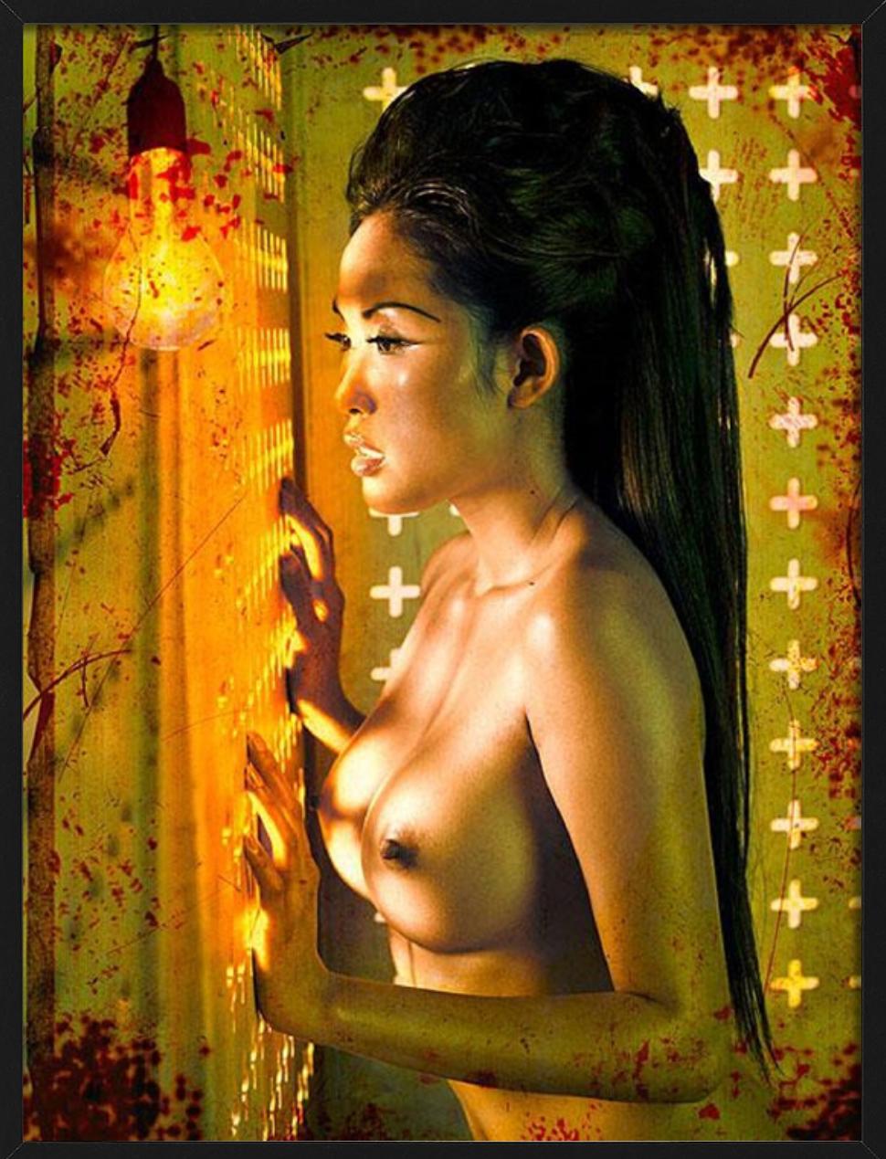 Erotic Nude #4335 - nude portrait in orange, fine art photograpy, 2010 For Sale 3