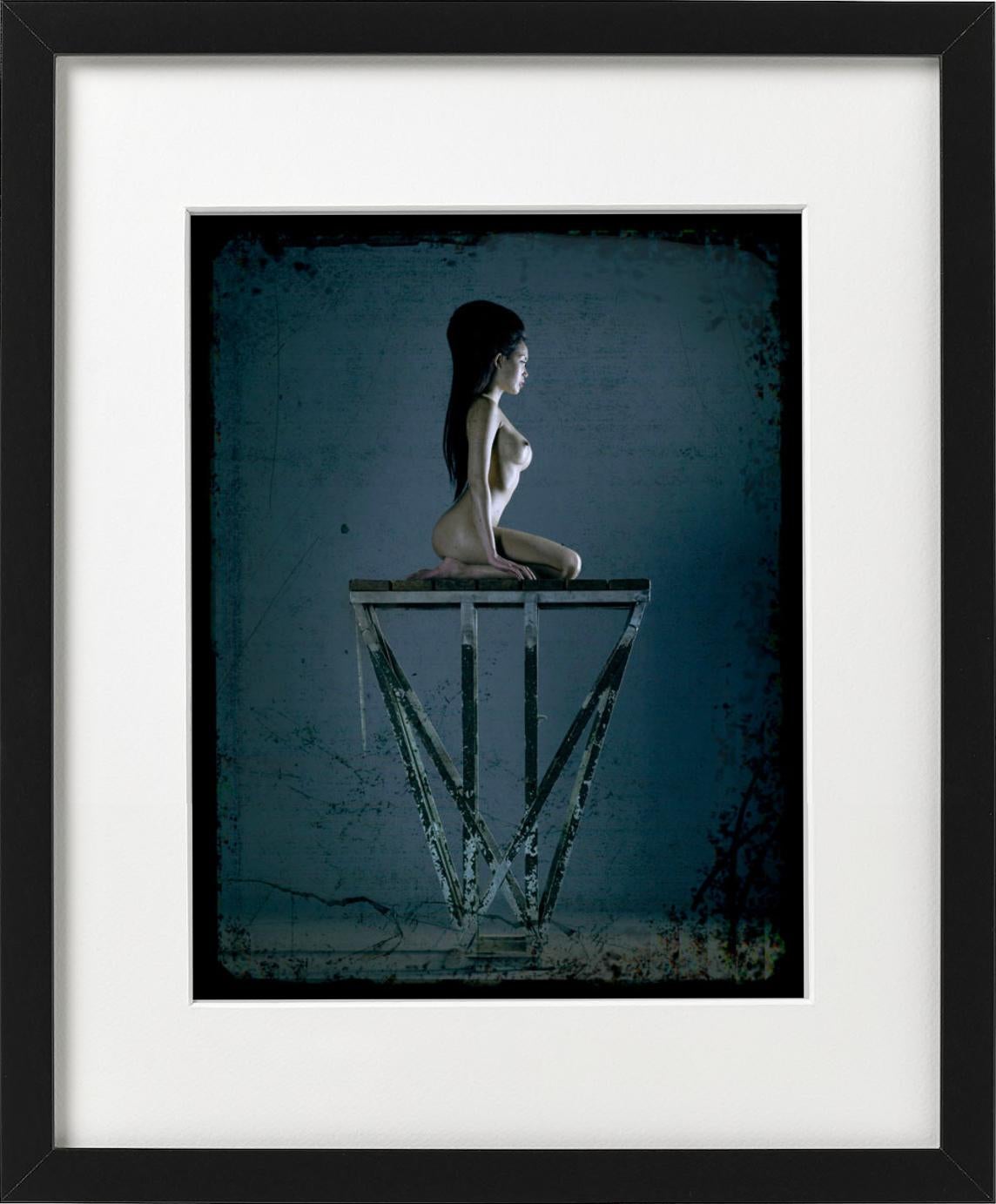 'Erotic Nude #4268' - nude in blue on a plattform, fine art photography, 2010 For Sale 2