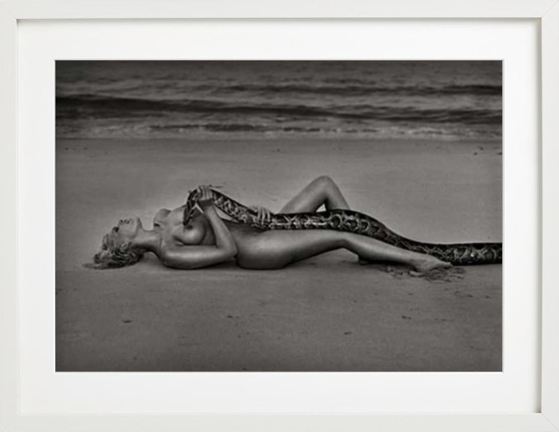 'Yvonne, Thailand' - Nude with snake on the Beach, fine art photography, 1999 - Photograph by Andreas H. Bitesnich