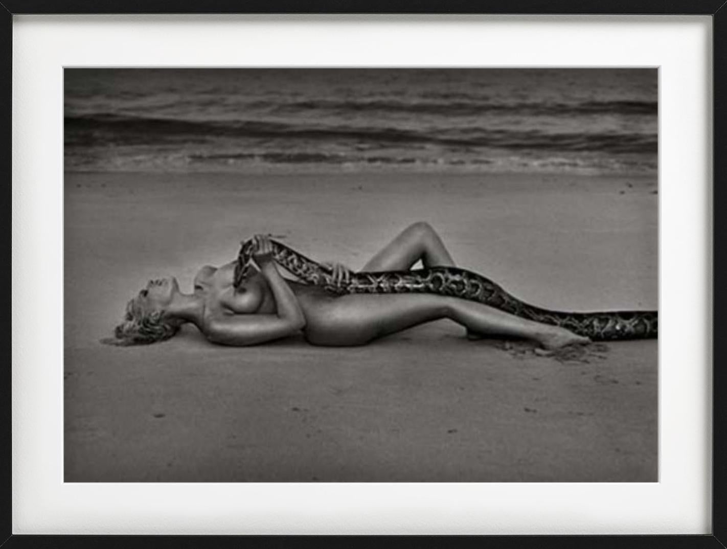 'Yvonne, Thailand' - Nude with snake on the Beach, fine art photography, 1999 - Contemporary Photograph by Andreas H. Bitesnich