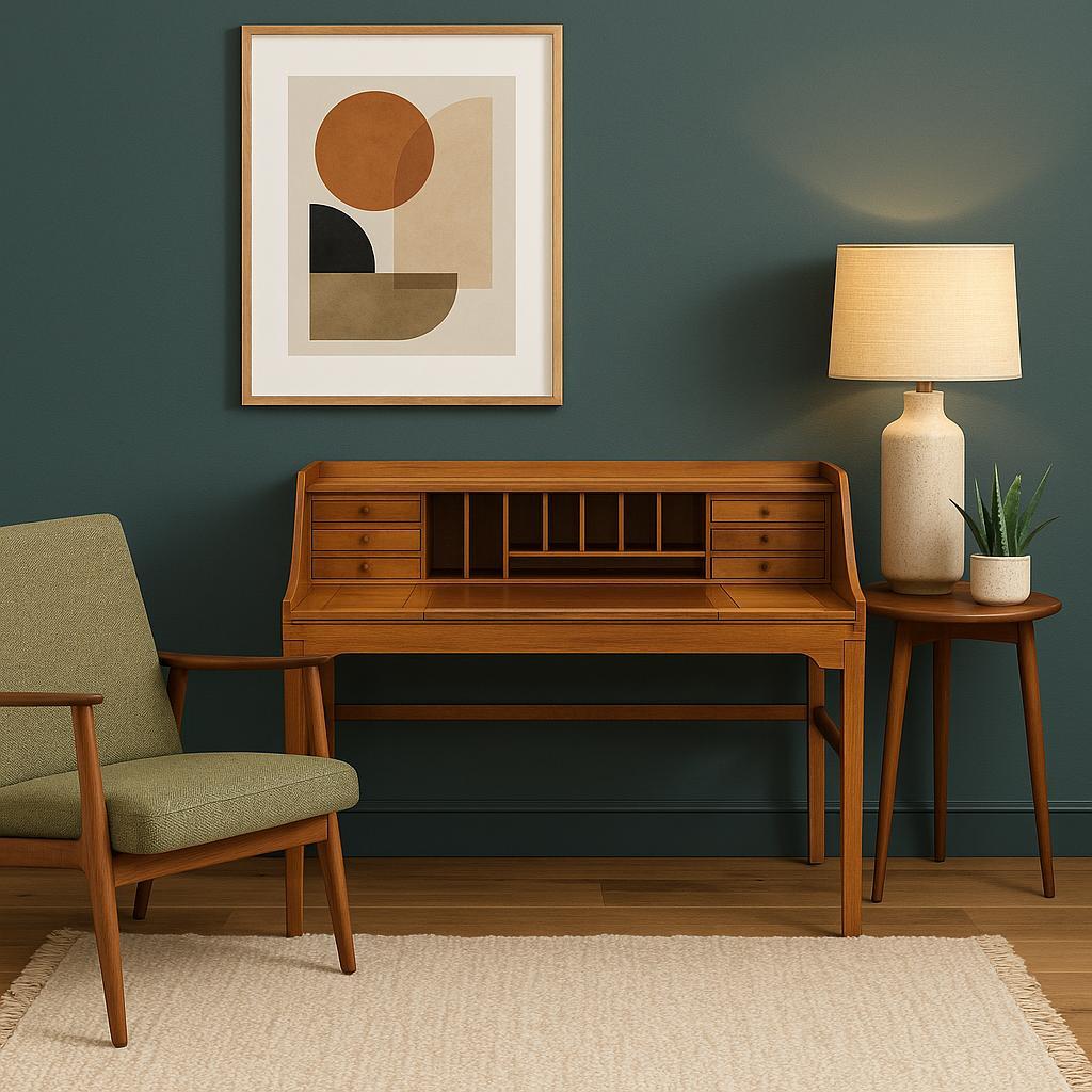 Scrivania in pino free-standing Mid-Century Modern di Andreas Hansen - Designer danese vintage che ha progettato questa meravigliosa scrivania in pino Mid-Century Scandinavian nel 1969.

Linee pulite:
Questa splendida scrivania indipendente in legno