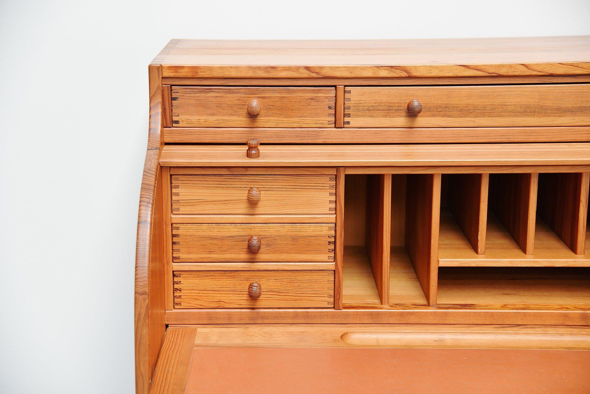 Leather Andreas Hansen Roll Top Desk Hadsten Traeindustri, Denmark, 1970