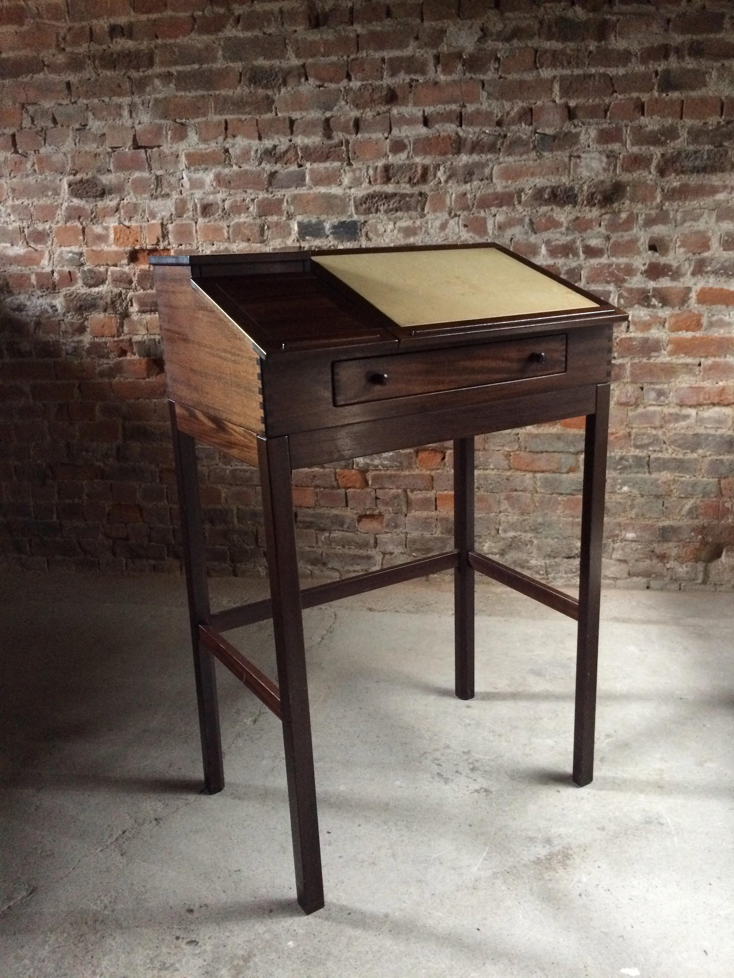 Andreas Hansen (Danish, b.1936) for Hadsten Traeindustri Standing writing desk, circa 1970s with two pen holders and drop leaf covered with leather, the inside divided into sections, manufacturer's label to underside. This would be ideal for a