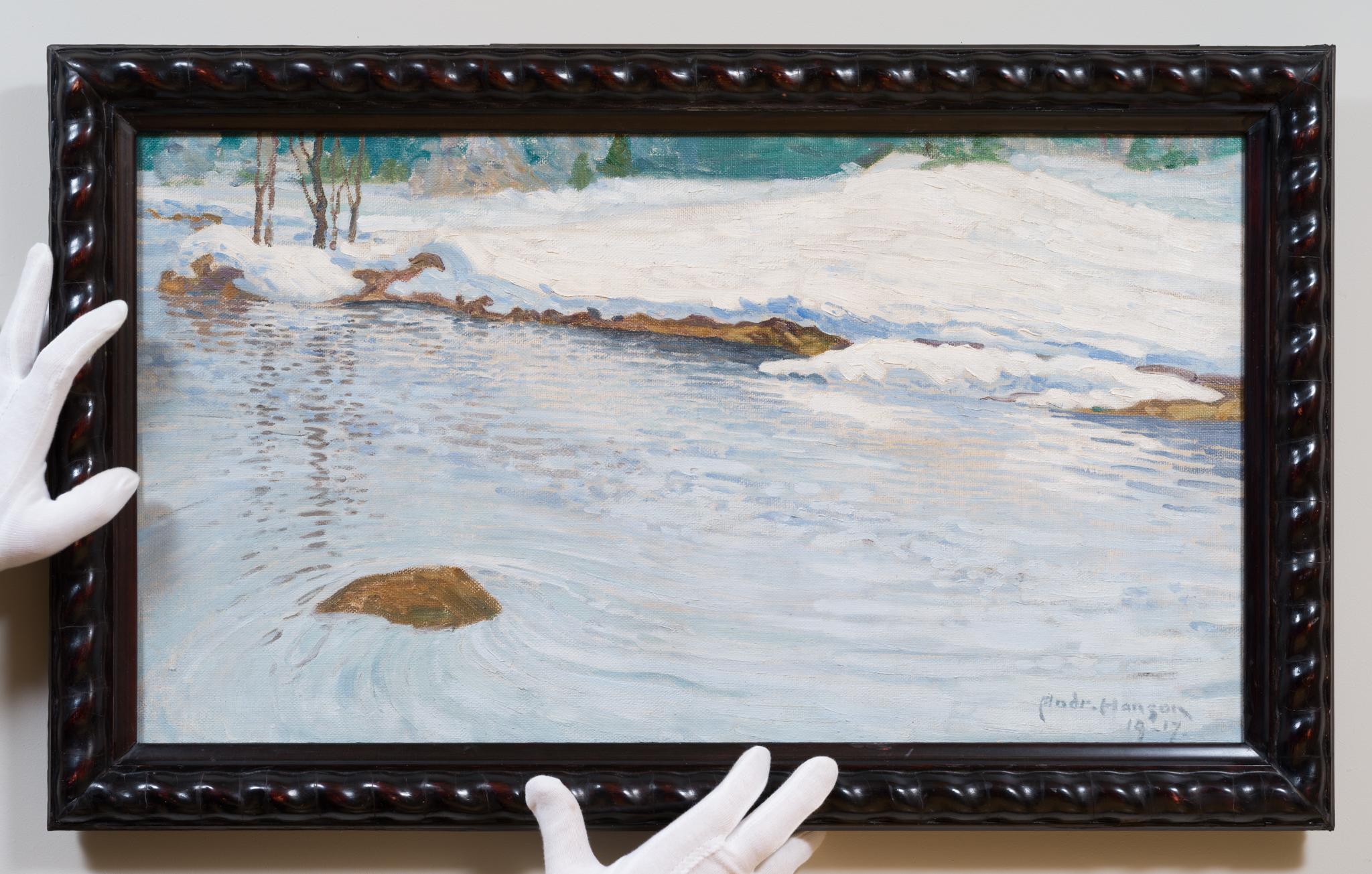Spring Flood, Ockelbo – Rare Winter Landscape by Andreas Hanson, 1917 For Sale 1