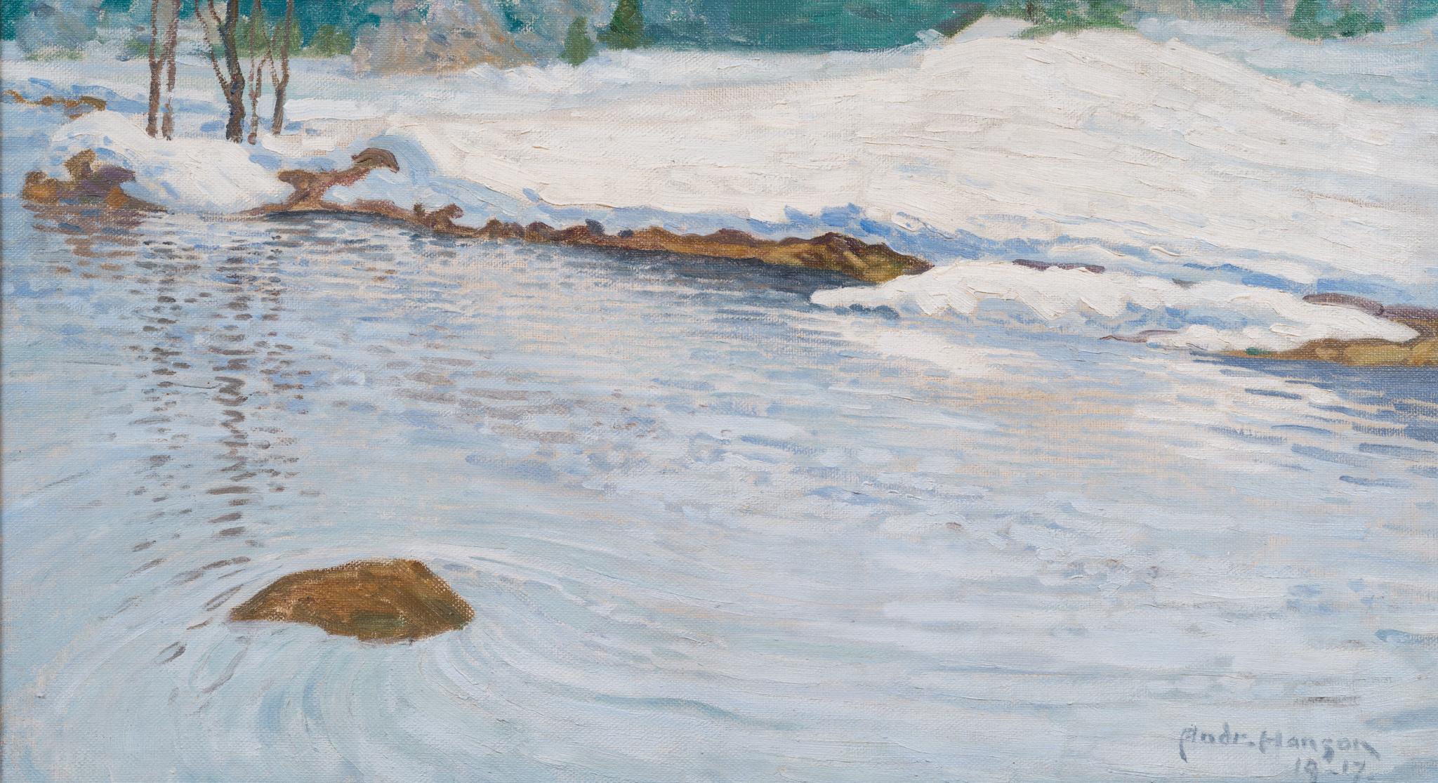 Spring Flood, Ockelbo – Rare Winter Landscape by Andreas Hanson, 1917 For Sale 2