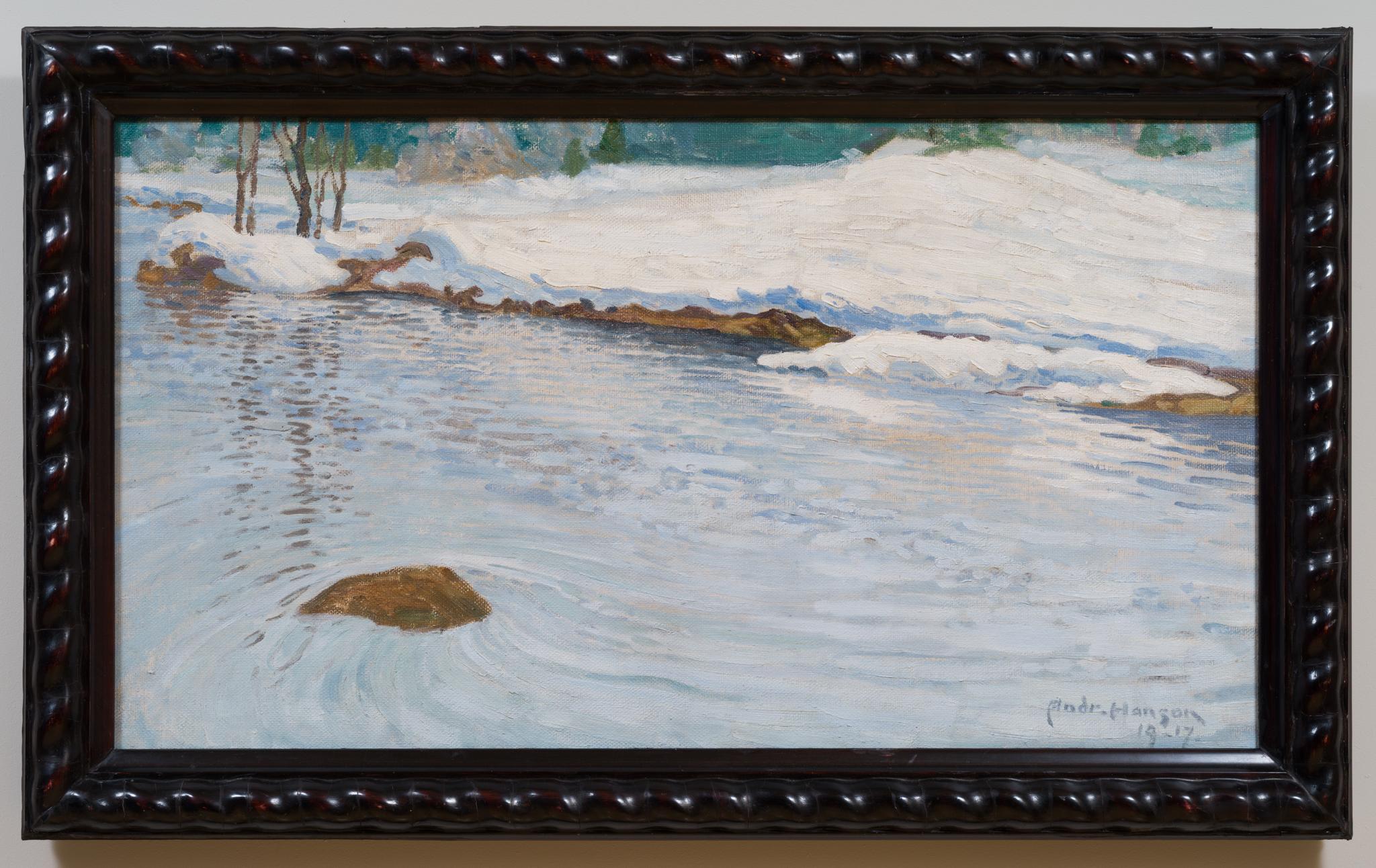 Spring Flood, Ockelbo – Rare Winter Landscape by Andreas Hanson, 1917 For Sale 3