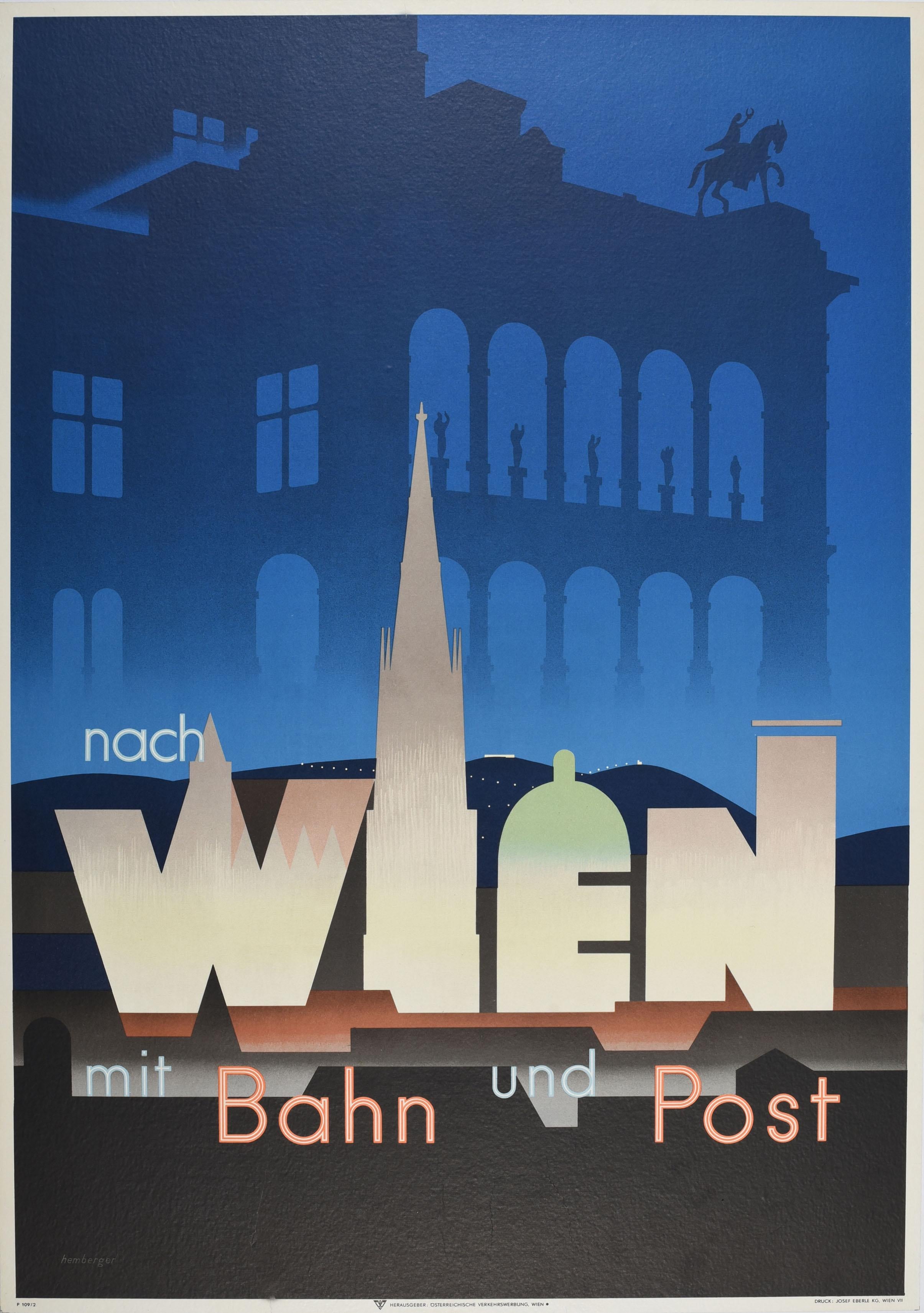 Andreas Karl Hemberger Print - Original Vintage Railway Travel Poster Nach Wien Vienna City Architecture Design