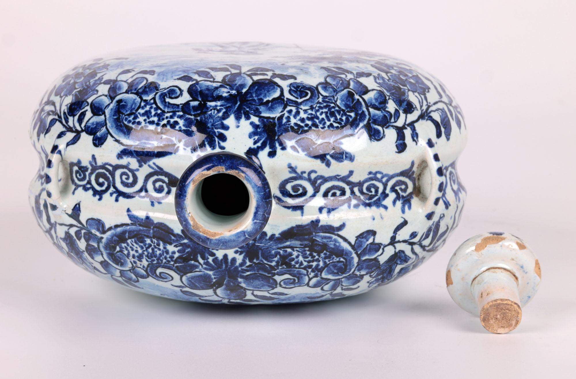 Andreas Kordenbusch Nurenberg Hand Painted Blue & White Moon Flask  For Sale 6