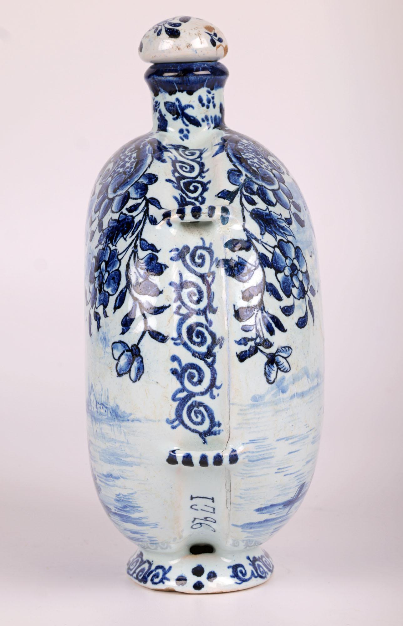 Andreas Kordenbusch Nurenberg Hand Painted Blue & White Moon Flask  For Sale 7