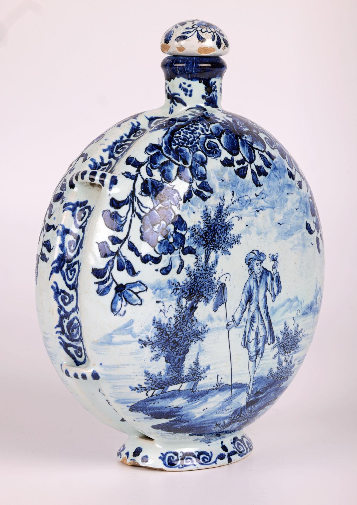 Andreas Kordenbusch Nurenberg Hand Painted Blue & White Moon Flask  For Sale 9