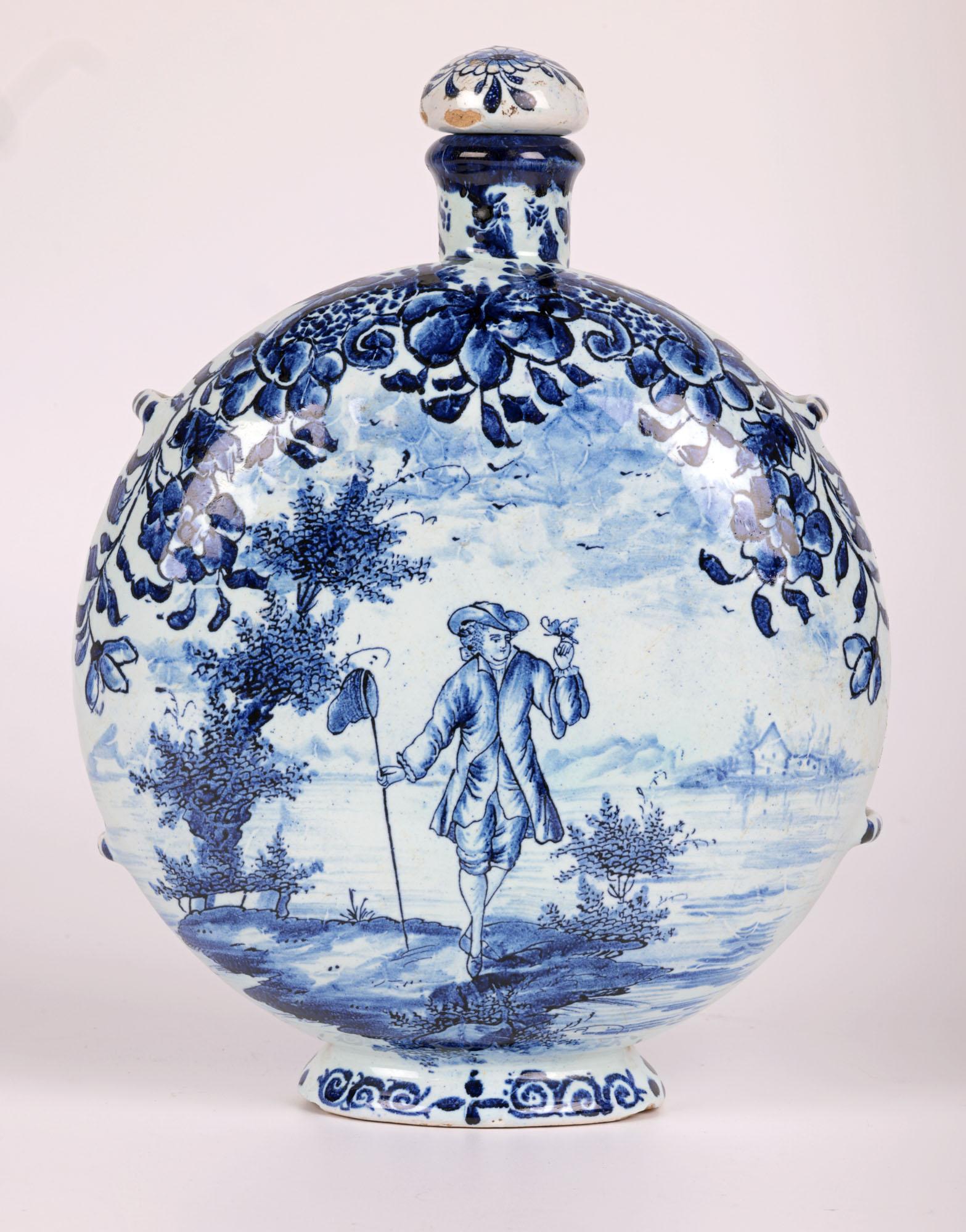 Andreas Kordenbusch Nurenberg Hand Painted Blue & White Moon Flask  For Sale 12