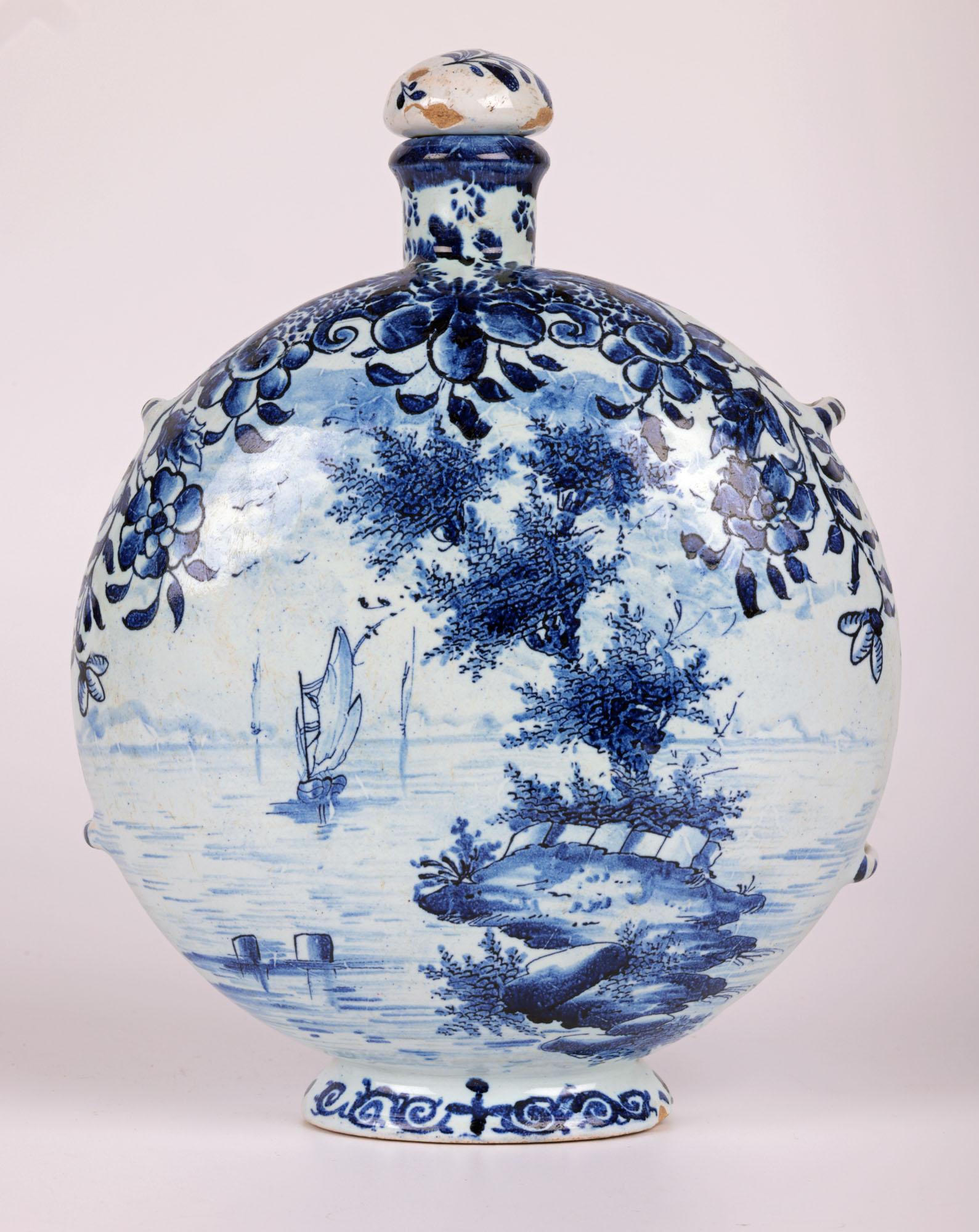 Andreas Kordenbusch Nurenberg Hand Painted Blue & White Moon Flask  For Sale 2