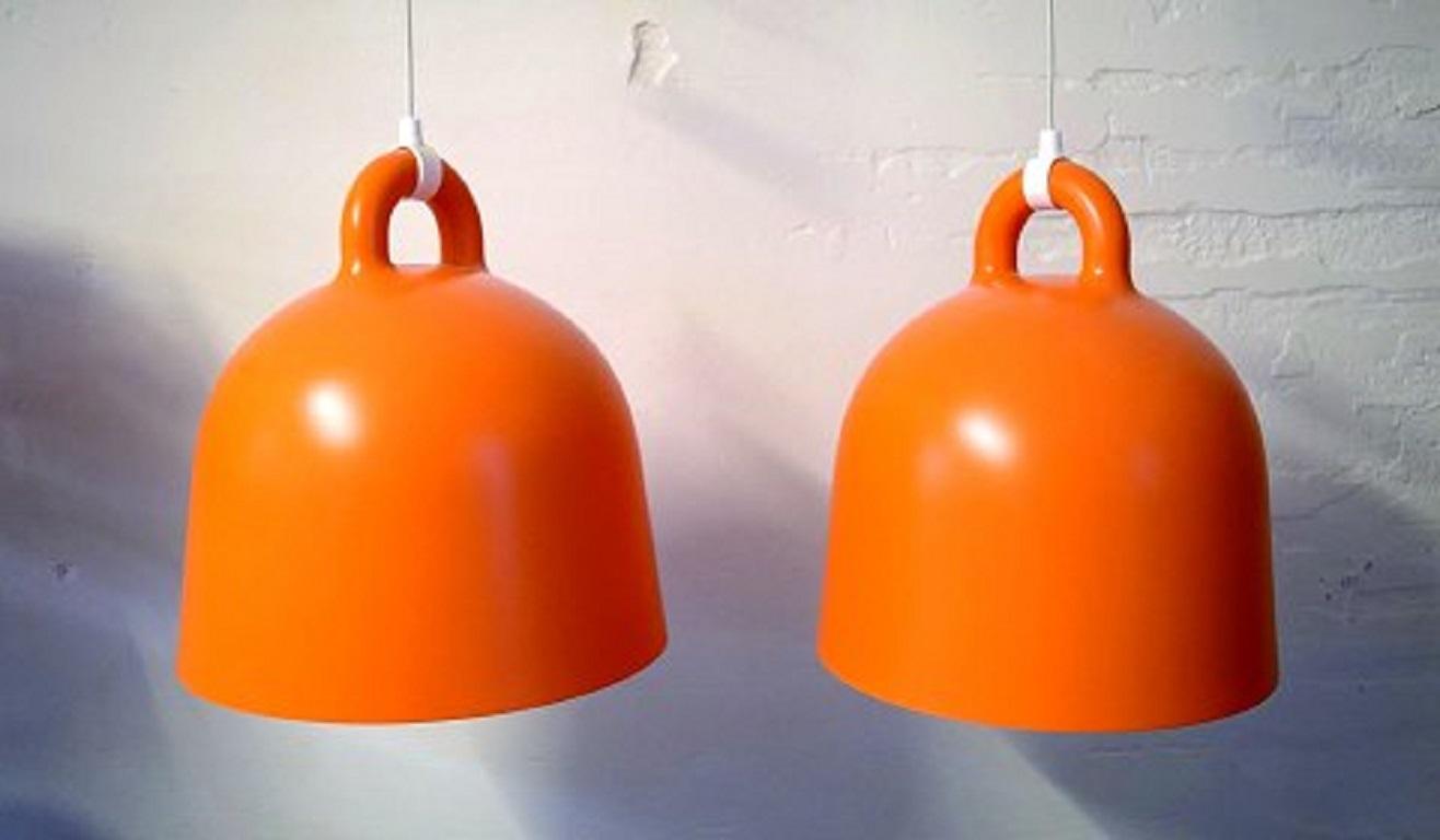 Andreas Lund and Jacob Rudbeck for Normann Copenhagen. A pair of Bell pendants in orange lacquered aluminum. Made in a limited edition in this color, 21st century.
Measures: Diameter 43 cm.
Height 46 cm.
In very good condition.