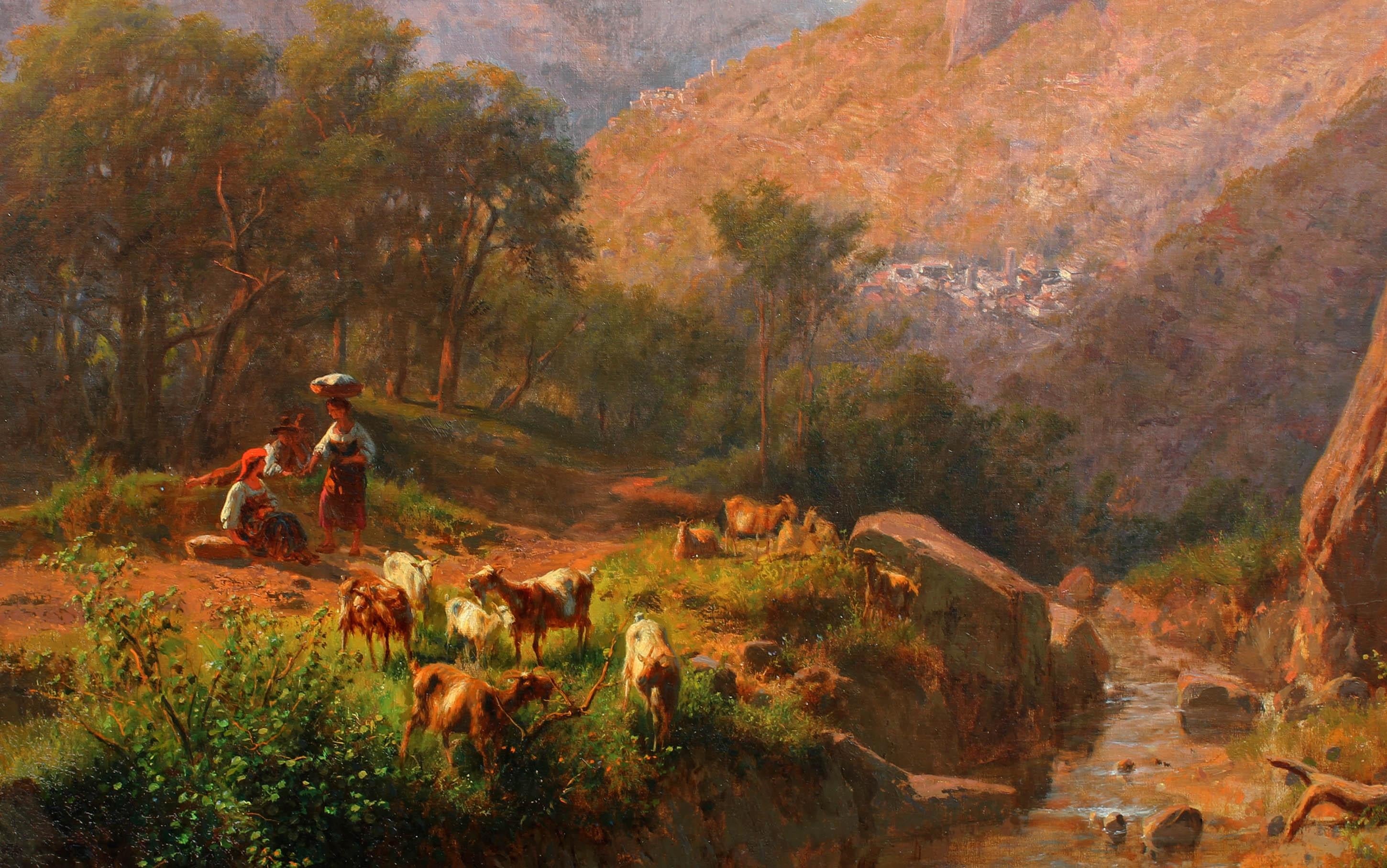Grande peinture italienne de paysage de montagne par Andreas Marko en vente 3