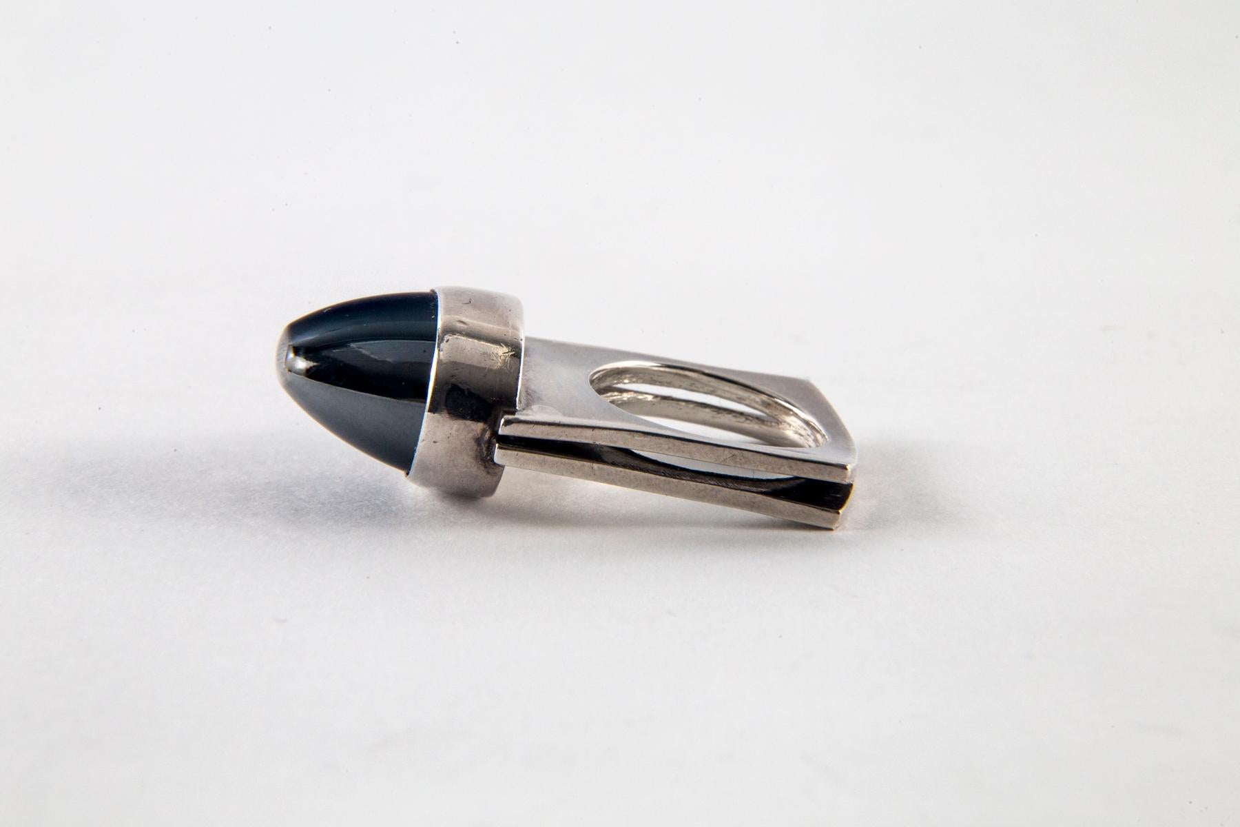 Andreas Mikkelsen for Georg Jensen Hematite and Sterling Silver Ring, Size 5 For Sale 1