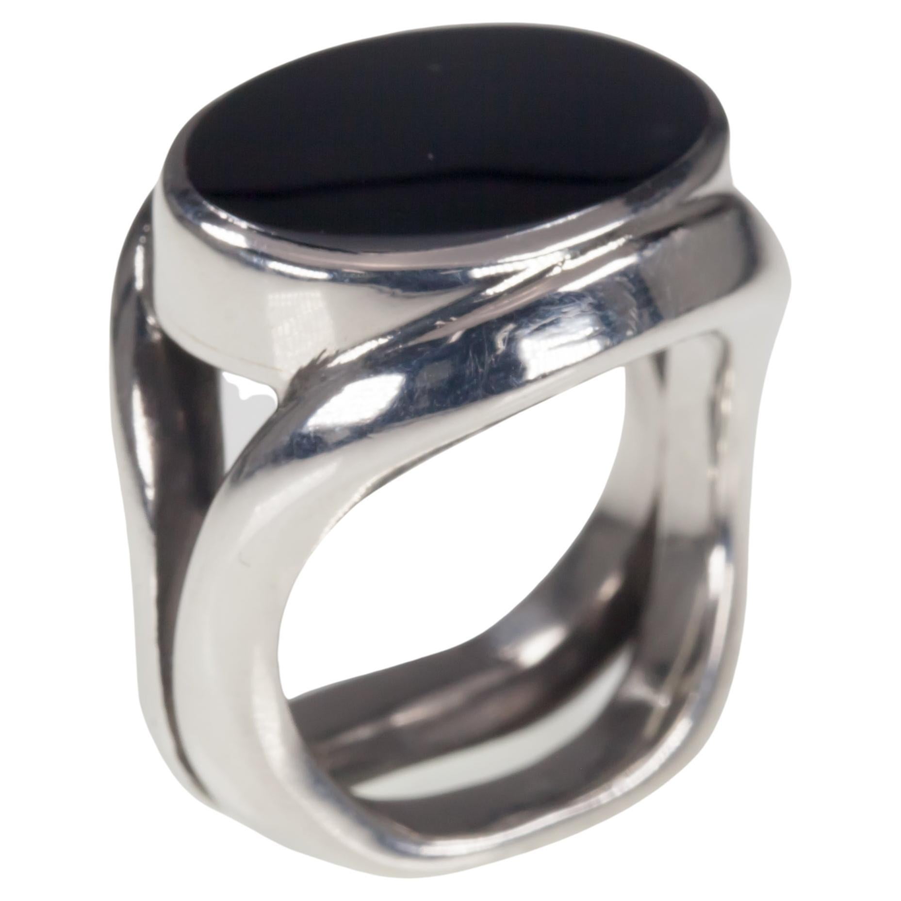Andreas Mikkelsen Sterling Silver Ring with Hematite Center Stone For Sale