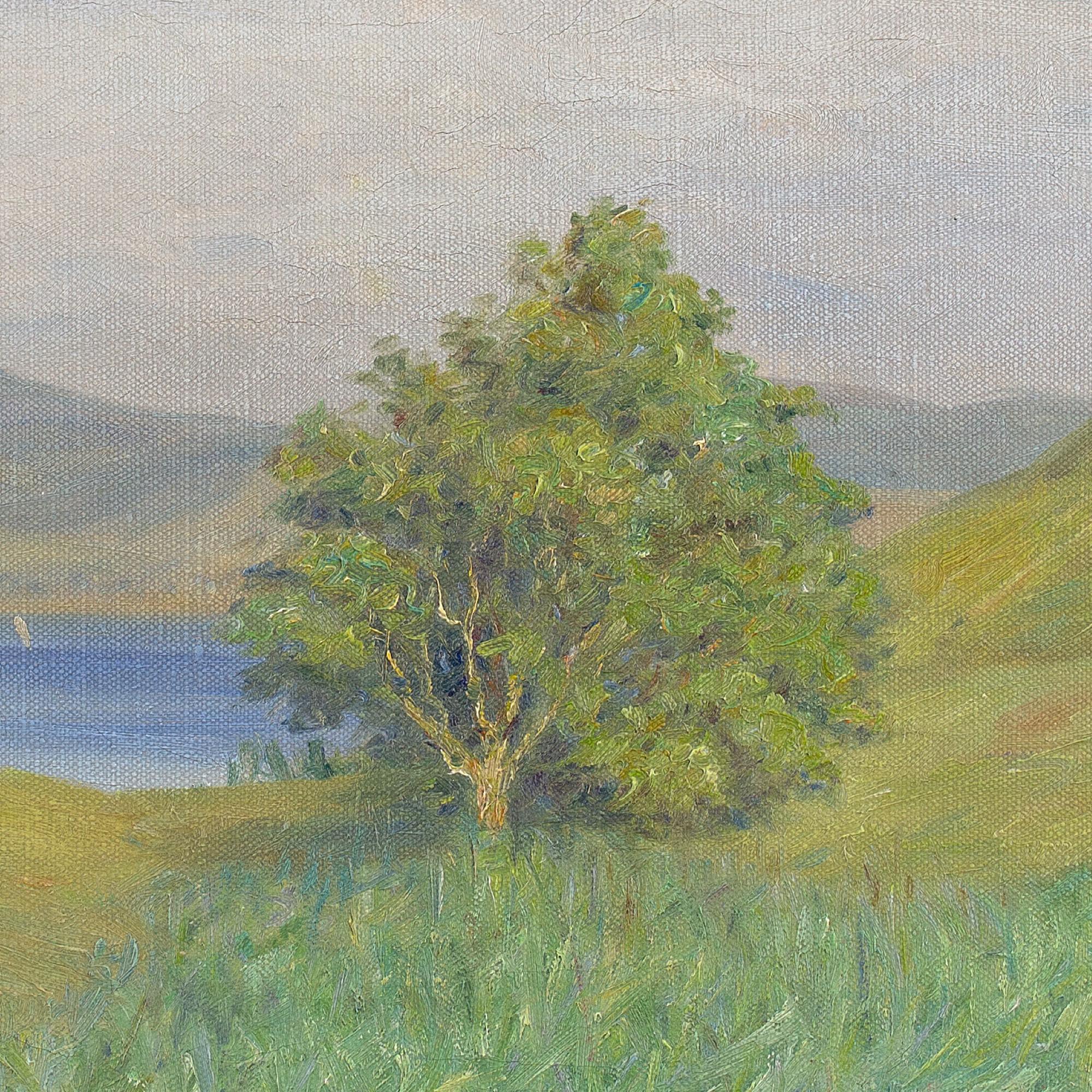 Andreas Moe, Paesaggio pastorale impressionista con pecore, pittura a olio 6