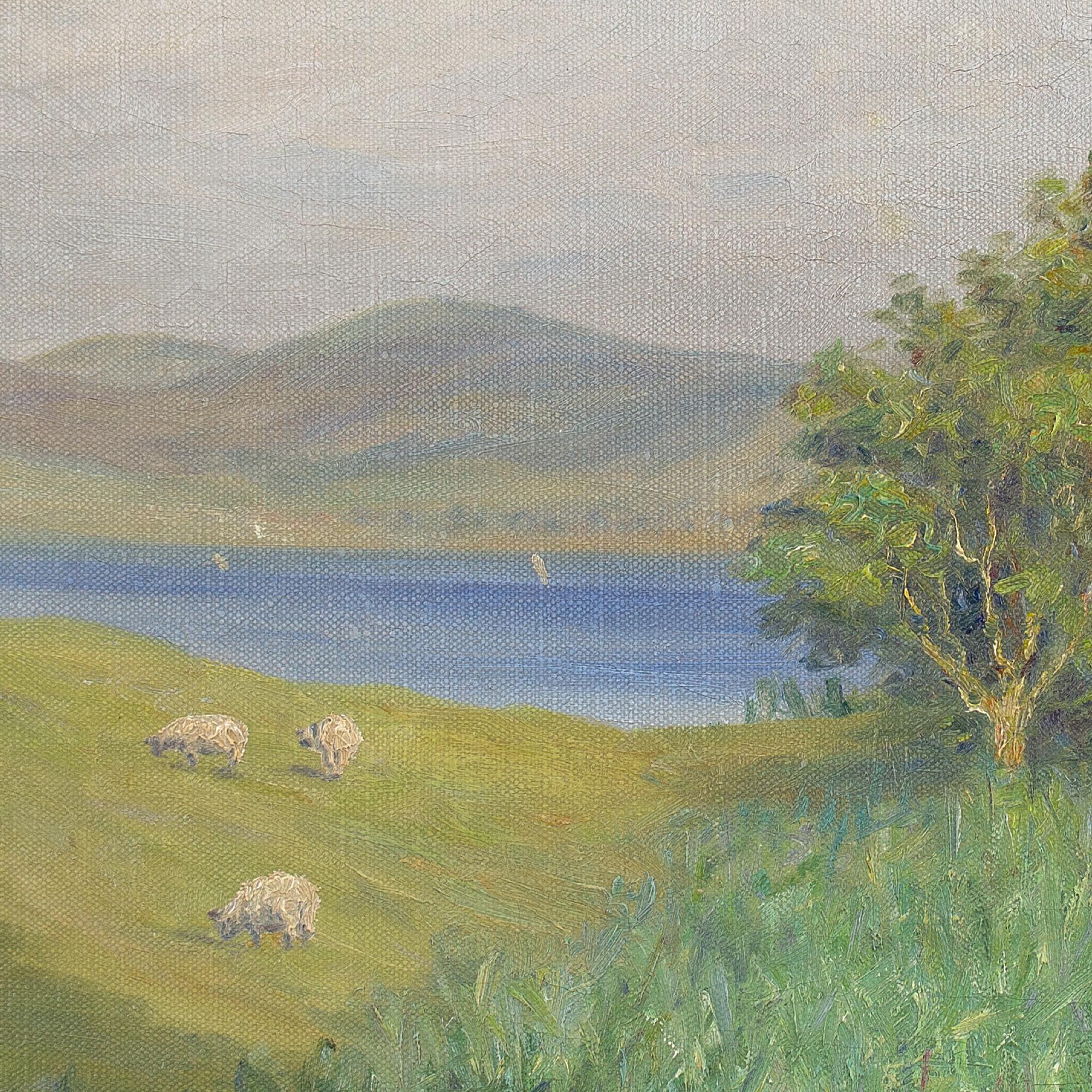 Andreas Moe, Paesaggio pastorale impressionista con pecore, pittura a olio 7