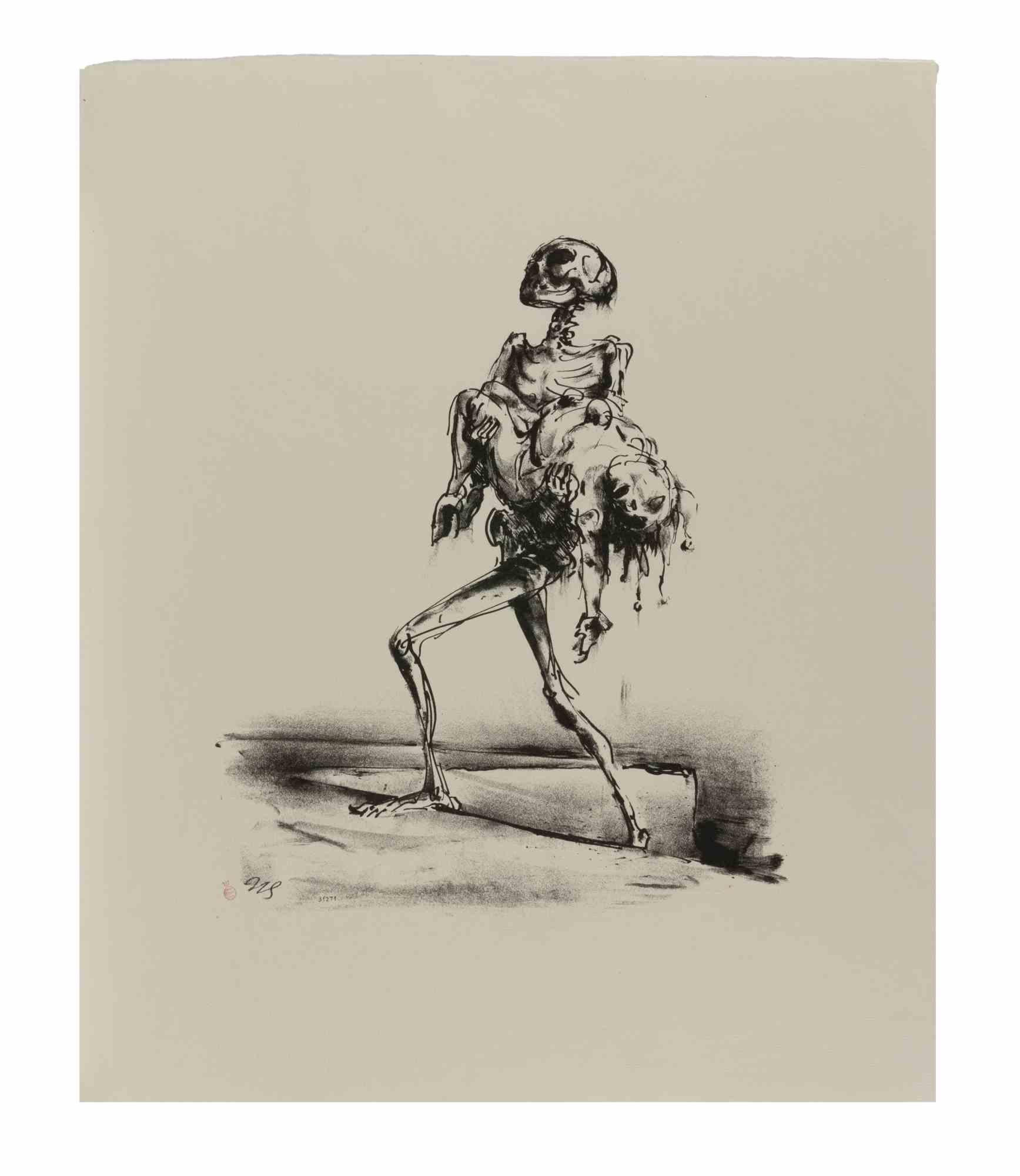 Andreas Paul Weber Figurative Print - The Death - Lithograph by Paul Weber - 1957