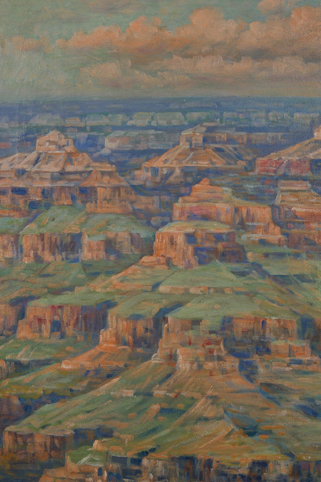 Andreas Roth (estadounidense, 1871-1949)
Gran Cañón, 1943
Óleo sobre lienzo
Firmado y fechado abajo a la derecha
24 x 34 pulgadas
29,5 x 39 pulgadas, enmarcado

Andreas Roth fue un pintor alemán. Hijo del aparcero Johannes Roth (1835-1904) y de Anna