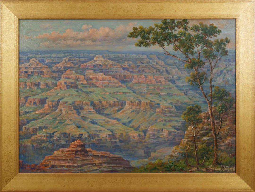 Landscape Painting de Andreas Roth - El Gran Cañón, vibrante paisaje occidental de mediados del siglo XX