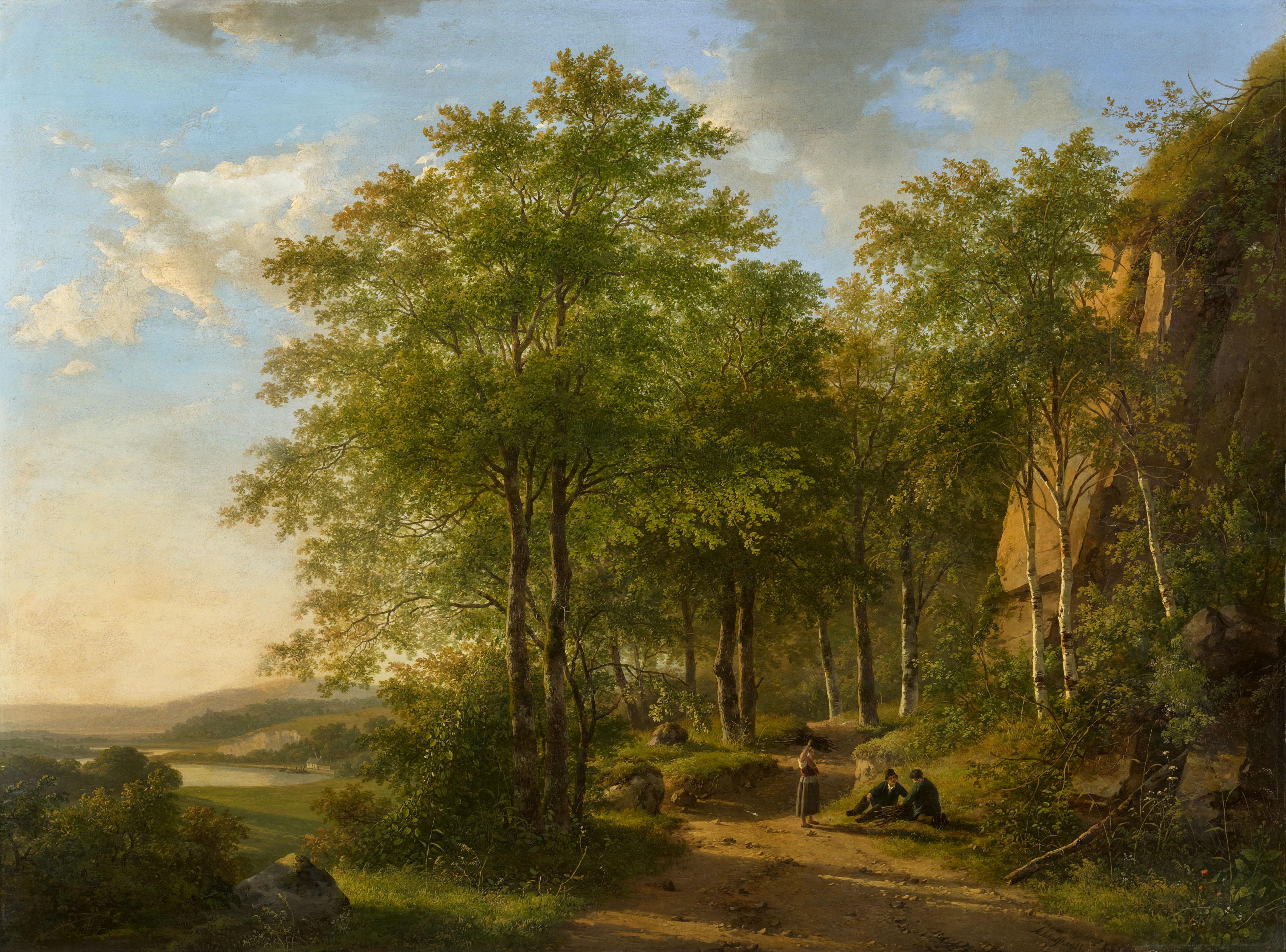 Andreas Schelfhout Landscape Painting – Sommerlandschaft im Meuse-Tal