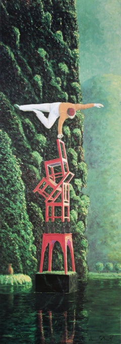 1990 Andreas Scholz 'Artist with Chairs' Surrealism Germany Offset Lithograph