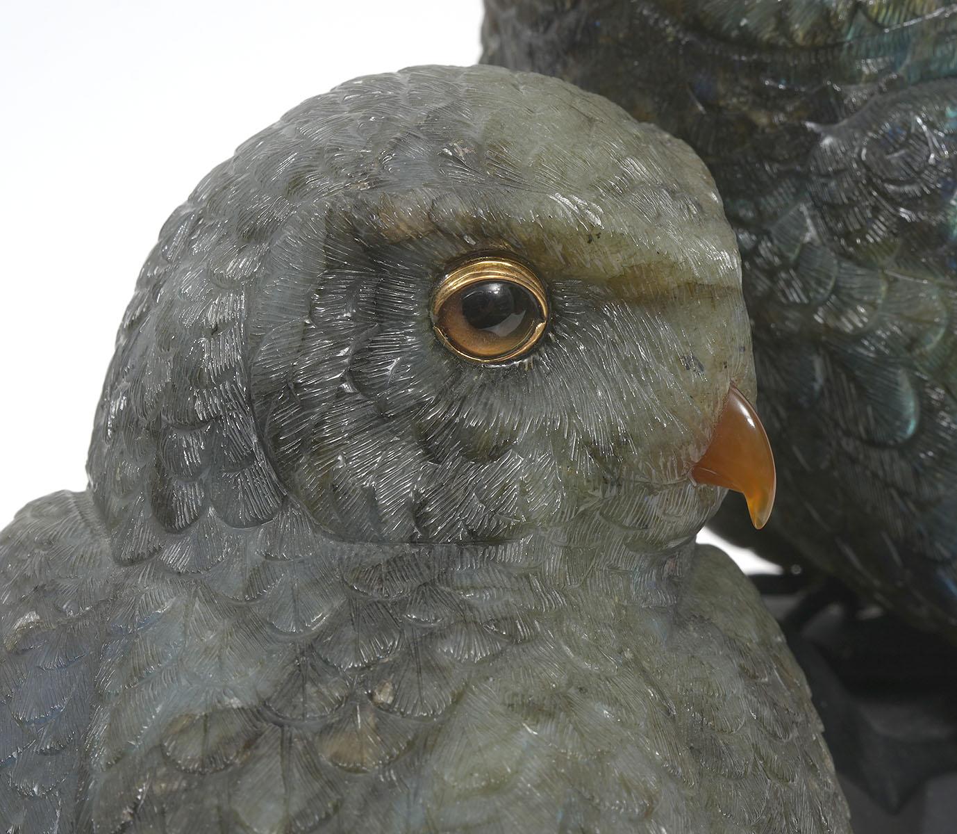 Oro Andreas von Zadora Canadese (Nato nel 1957) Lapidario Scultura in labradorite Pr. Gufi in vendita