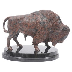 Andreas von Zadora Canadian (Born 1957) Lapidary Obsidian Sculpture of Buffalo
